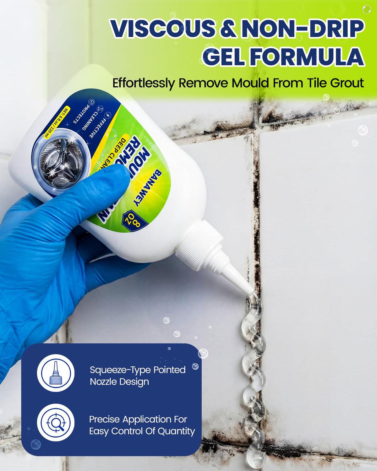 Mould Remover Gel - Household Washing Machine Cleaner, Tile Grout Cleaner with Brush, Mildew Stain Remover for Washer Rubber, Shower, Bathroom, Bathtub Caulk, Kitchen Sink, Fridge Seal, Wall - 8 Fl Oz 🍁 All In One Marketplace Canada