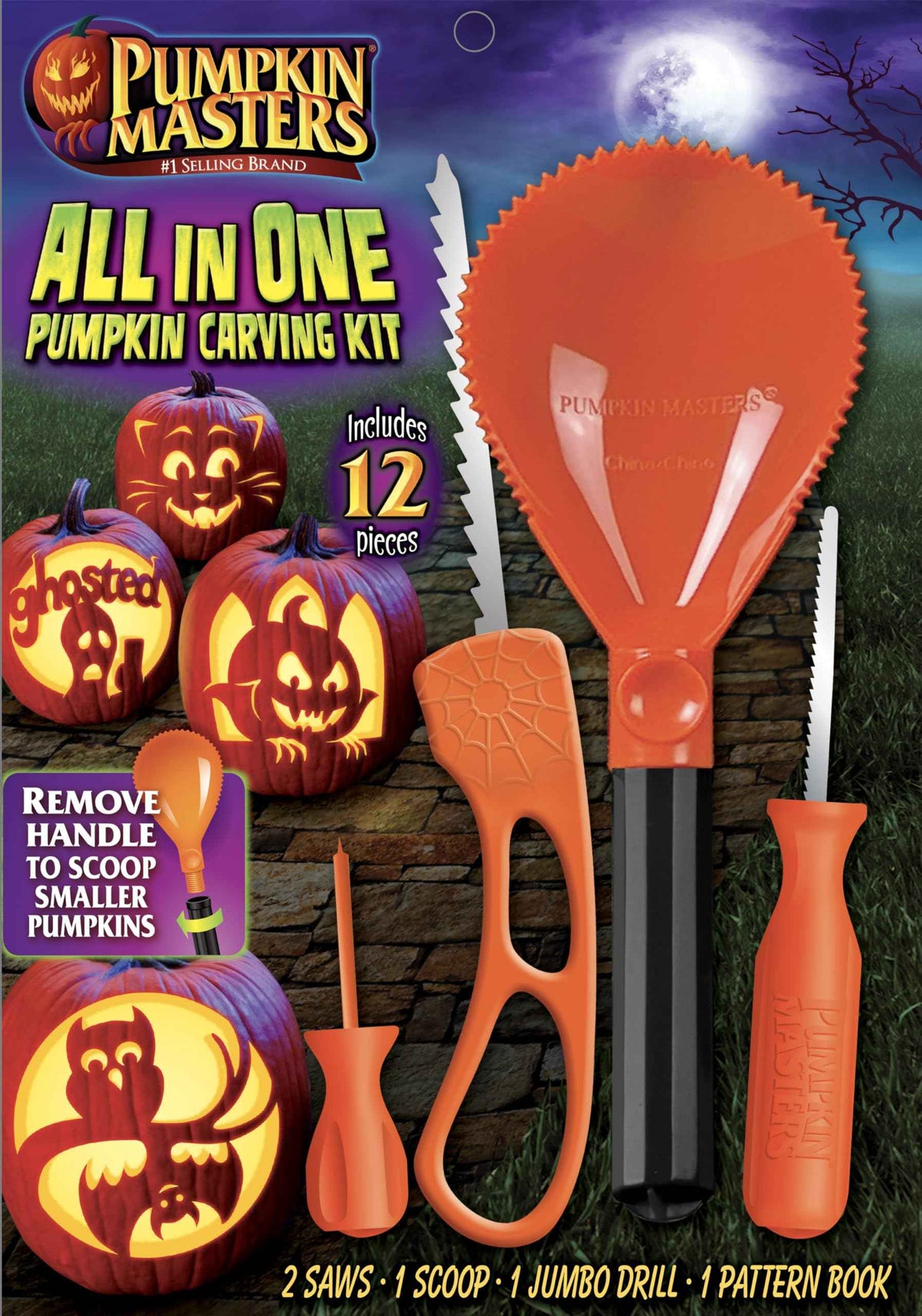 Pumpkin Masters Premium All in One Carving Kit – Comprehensive Halloween Pumpkin Carving Kit with Large Handled Tools and New Patterns