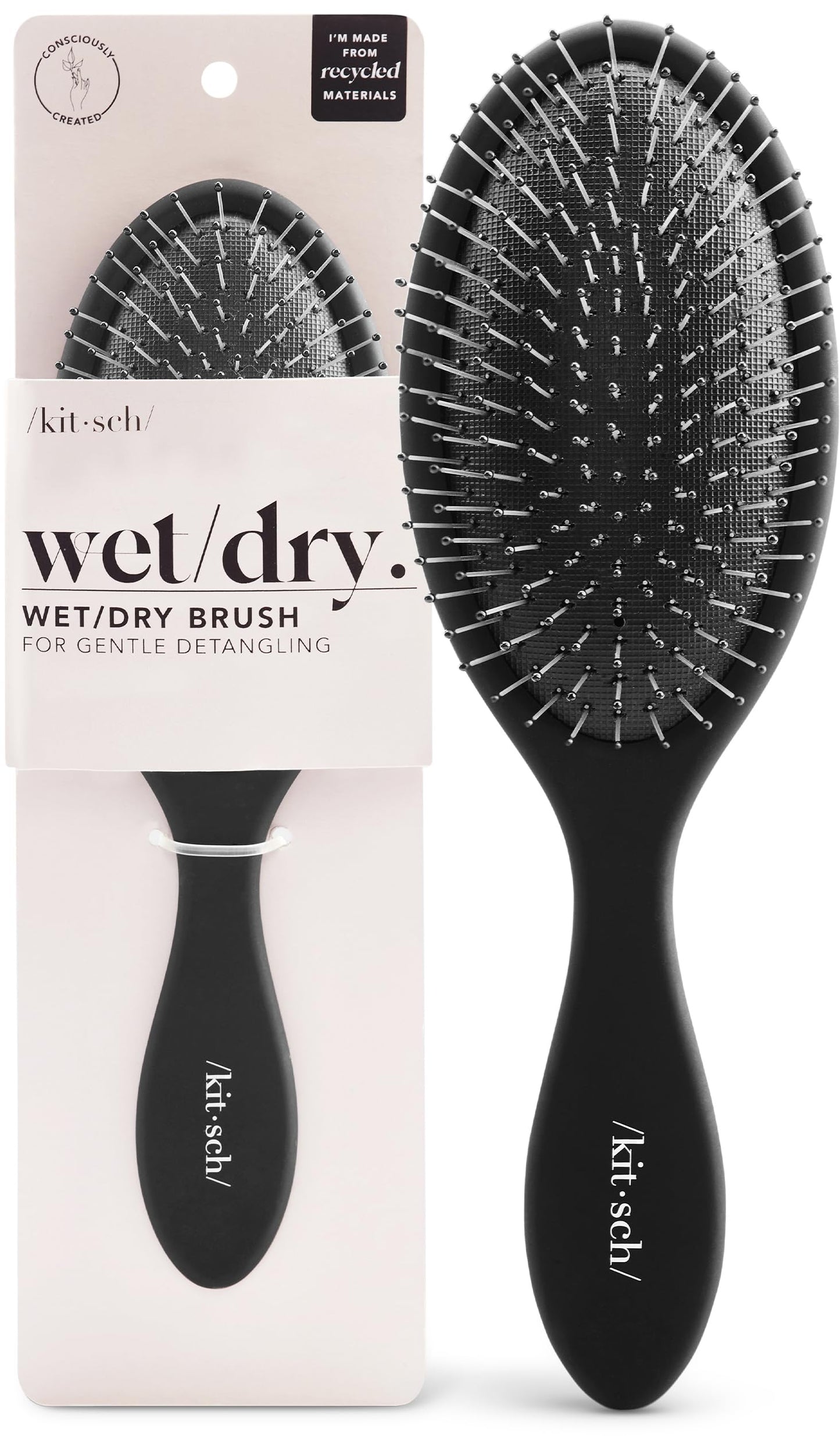 Kitsch Recycled Plastic Wet/Dry Hair Brush, Detangling Tool for Curly or Straight Styles, Brush for Tangled Strands, Flexible Hairbrush Bristles, Brushes for Women & Men, Adults & Kids - Black 🍁 All In One Marketplace Canada