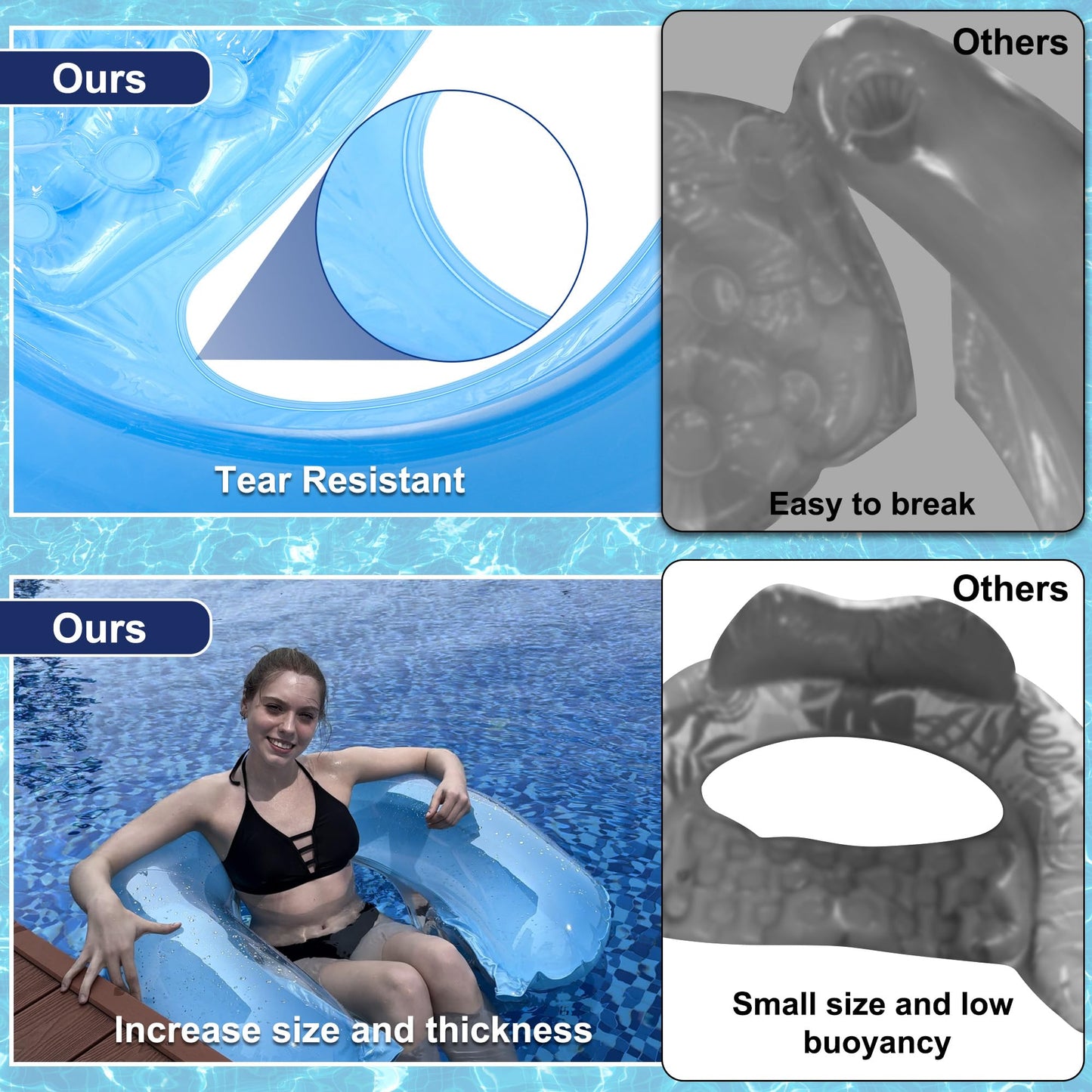 4 Pack Pool Floaties for Adults, Upgraded 52“X38 Adult Size Inflatable Pool Float Chair Floating Pool Chair Floaties for Adults Beaches, Lakes, Rivers, Parties 🍁 All In One Marketplace Canada