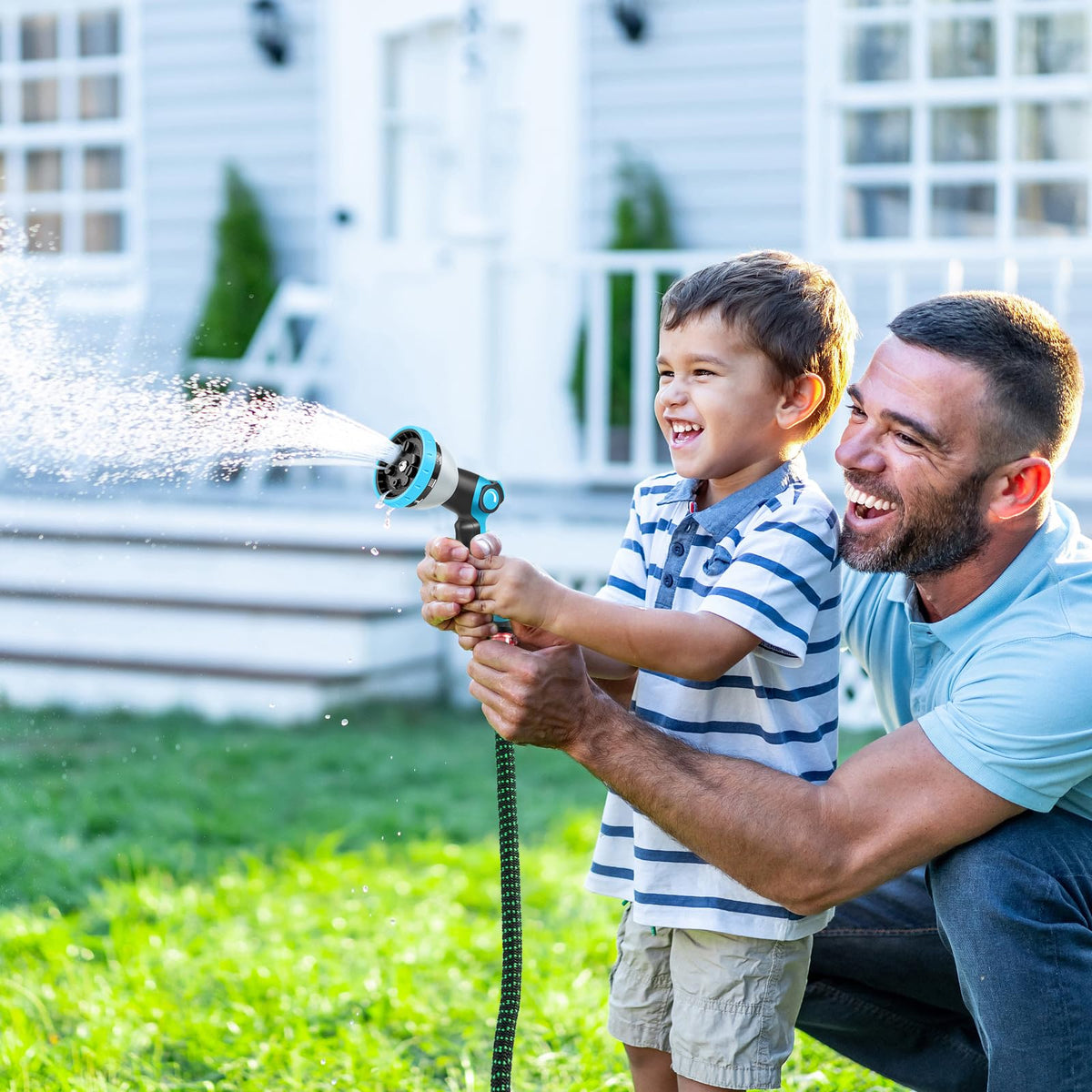 Expandable Garden Hose, Water Hose 100ft with 10 Function Nozzle, Flexible Hose with 3/4" Solid Brass Fittings, Extra Strength Fabric, Easy Storage Kink Free, Black & Blue 🍁 All In One Marketplace Canada