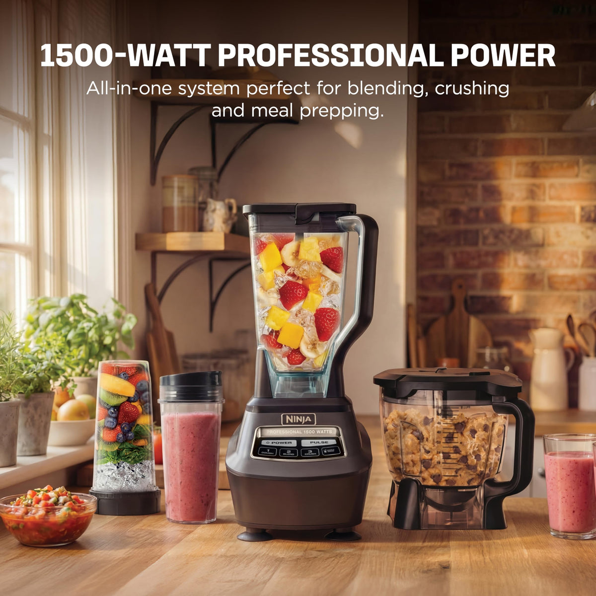 Ninja Kitchen System | All-in-One Food Processor & Blender for Smoothies | Includes Pitcher, (2) 16 oz. to-Go Cups & 8-Cup Bowl | Makes Salsa, Dough, Shakes, & Frozen Drinks | 1500W | Black | BL770 🍁 All In One Marketplace Canada