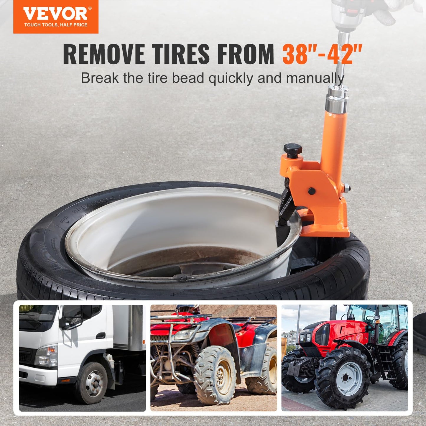 VEVOR Manual Tire Bead Breaker, 38"-42" Tires Changer Tool with Rubber Pad, Protect Aluminum Alloy Hubs, Easy-Operated Tire Repair Tool for ATVs/UTVs, Tractors, Trucks, Cars, Heavy Duty Tires 🍁 All In One Marketplace Canada