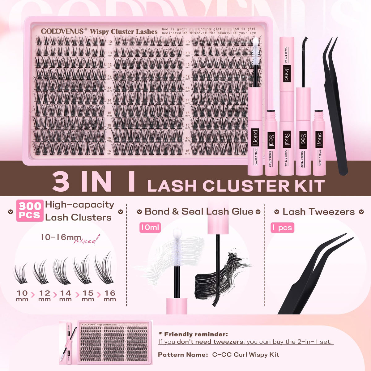 Goddvenus Cluster Lashes Kit Wispy Natural 300pcs Eyelashes Clusters 10-16mm DIY Eyelash Extensions Kit C Curl Individual Lashes for DIY Lash Extension 🍁 All In One Marketplace Canada