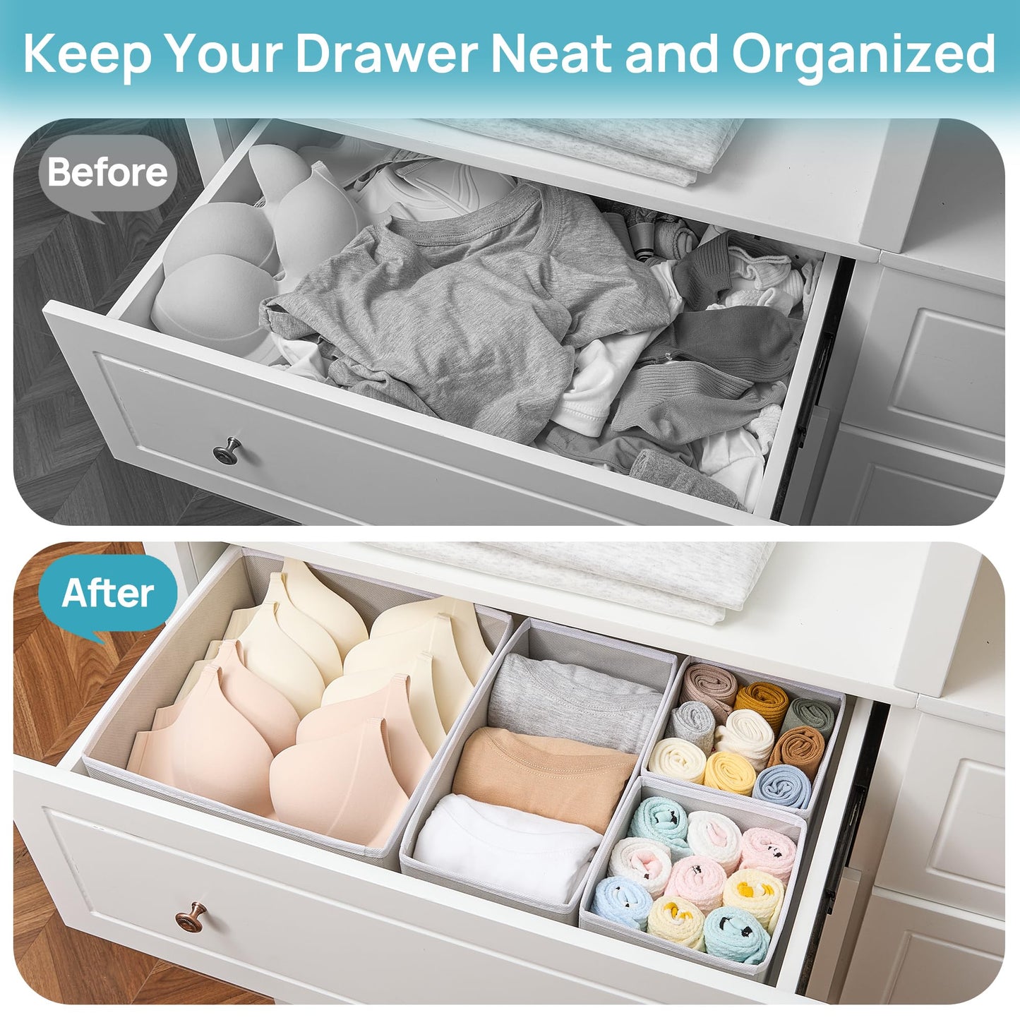 Vtopmart 12Pack Drawer Organizer for Clothes, Underwear Organizer Bins, Foldable Fabric Closet Storage Organization, Dresser Drawer Dividers for Baby Clothing, Bra, Socks, Ties, Scarf 🍁 All In One Marketplace Canada