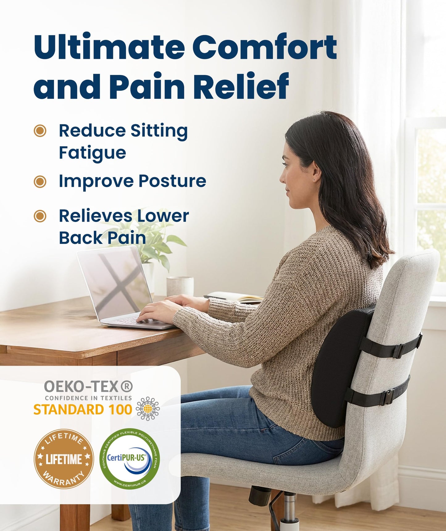 Everlasting Comfort Lumbar Support Pillow for Office Chair - Memory Foam Back Cushion for Car Seat - Promotes Better Posture, Back Pain Relief - Ideal Gaming and Desk Chairs Work and Home Essentials 🍁 All In One Marketplace Canada