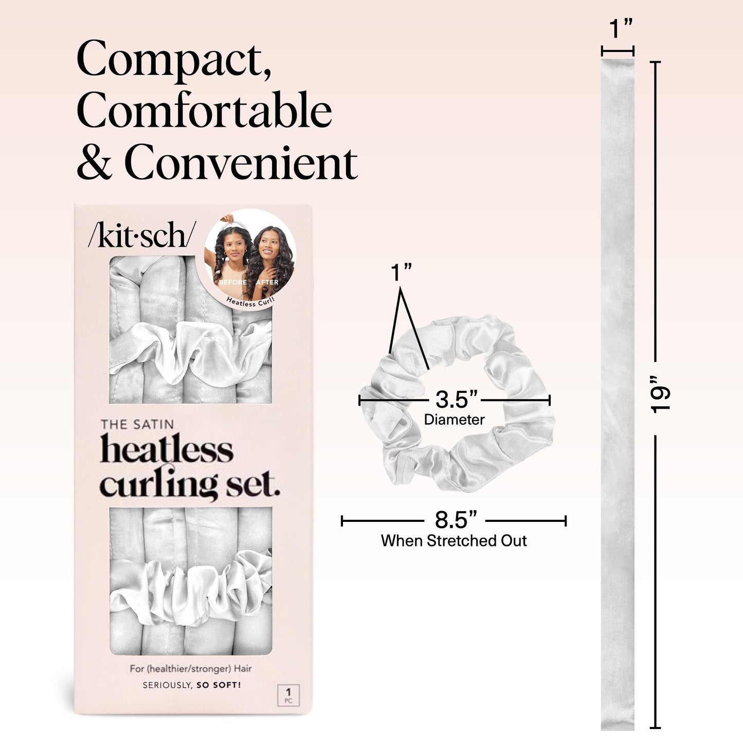 Kitsch Satin Heatless Curlers Set – Heatless Curls Overnight w/ 34" Hair Waver & 2 Satin Hair Scrunchies, Comfortable Hair Curlers to Sleep In for Frizz-Free, No Heat Damage Styling - Ivory 🍁 All In One Marketplace Canada