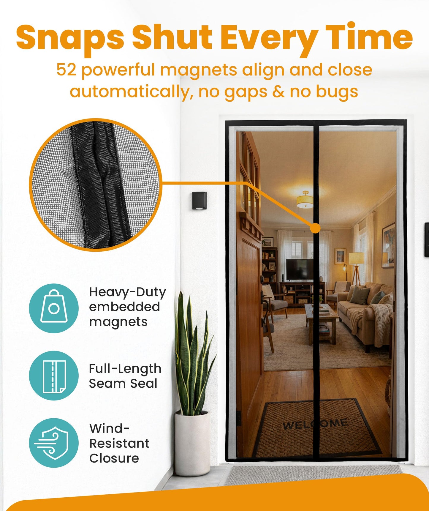Flux Phenom Magnetic Screen Door - Bugs Out, Breeze in - 9min Install Auto-Sealing Heavy Duty Double Stitched Mesh, 52 Magnets, Hands Free Sliding & Patio Doors Net, Pet & Kid Friendly, 38 x 82 Inch 🍁 All In One Marketplace Canada