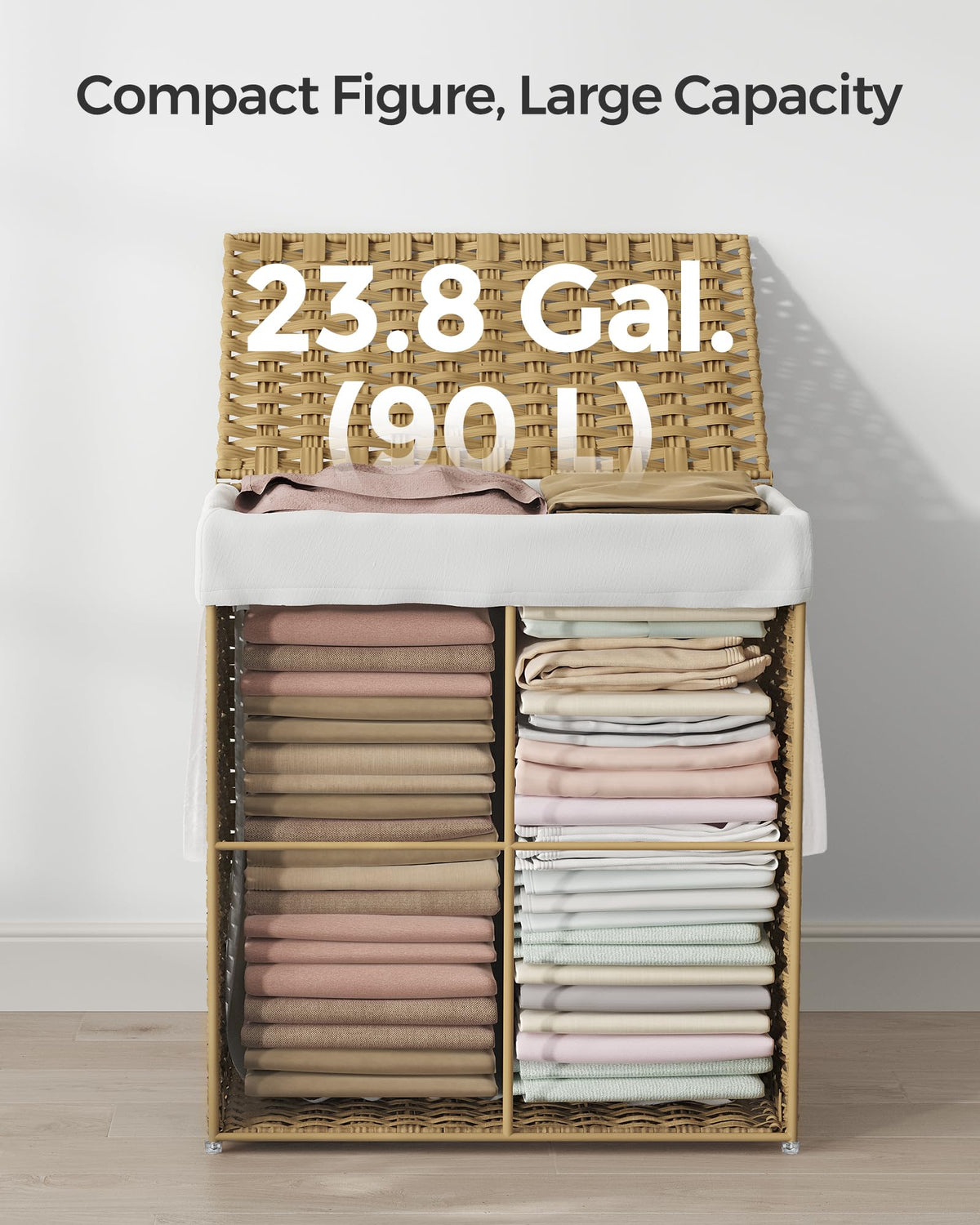SONGMICS Laundry Hamper with Lid, 23.8 Gallon (90 L) Synthetic Rattan Clothes Laundry Basket with Lid and Handles, Foldable, Removable Liner, Natural ULCB051N01V1 🍁 All In One Marketplace Canada