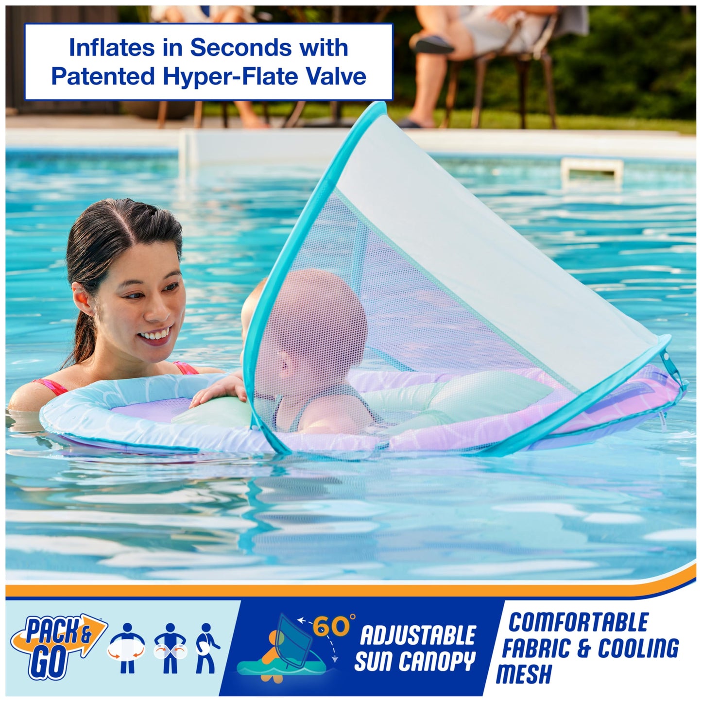 SwimWays Baby Spring Float, Baby Pool Float with Canopy, Swim Training PFD, Swimming Pool Accessories for Babies and Toddlers 9-24 Months, Mermaid 🍁 All In One Marketplace Canada