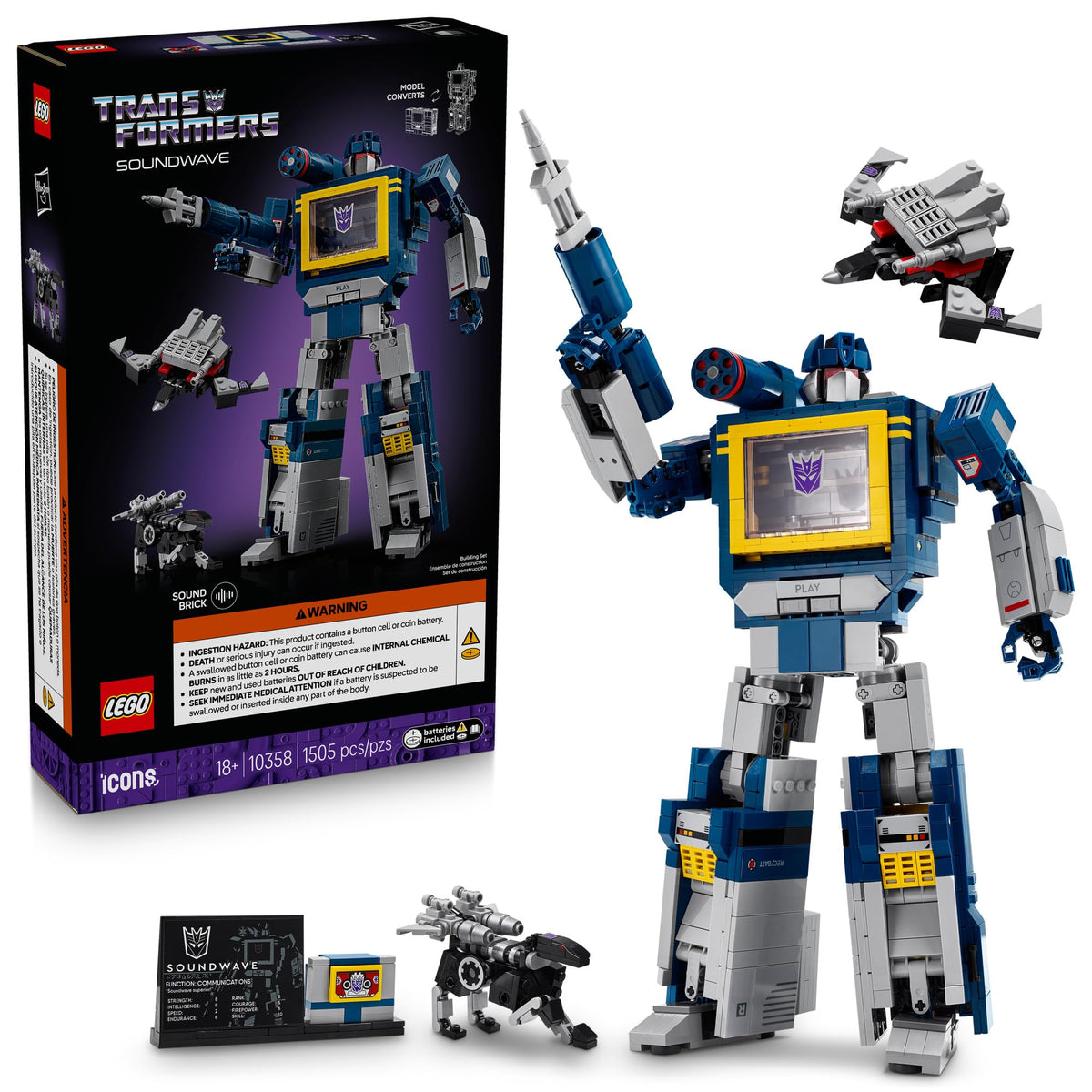 LEGO Icons Transformers: Soundwave - Building Set W/Sound Effects for Adults, 18+ - Model Kit W/Ravage & Laserbeak Figures - DIY Home Decor - Collectible Gift Idea for Sci-FI & Movie Fans - 10358 🍁 All In One Marketplace Canada