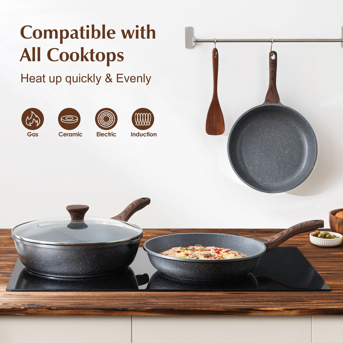 SENSARTE Nonstick Frying Pan Skillet, Swiss Granite Coating Omelette Pan, Healthy Stone Cookware Chef's Pan, PFOA Free (8/9.5/10/11/12.5 Inch) (9.5 Inch) 🍁 All In One Marketplace Canada