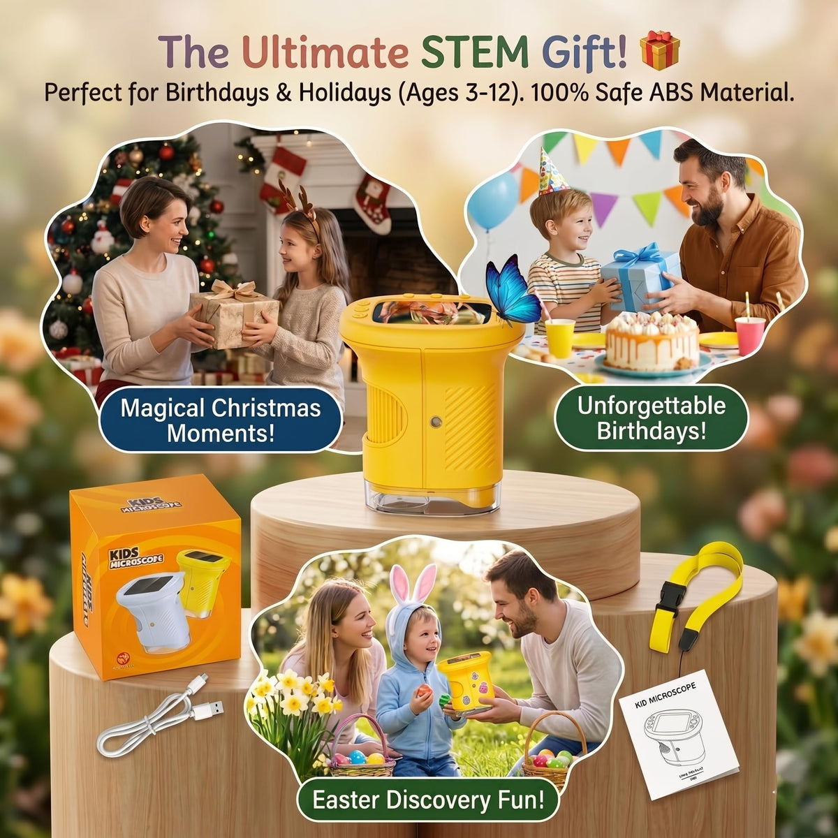 OAEBLLE Kids Microscope, 1000X 4K Digital Microscope with 2.4″ IPS Screen & 8 LED, USB Rechargeable, STEM Science Learning Kit Toys, Great Gift for Boys and Girls Aged 4-12 🍁 All In One Marketplace Canada