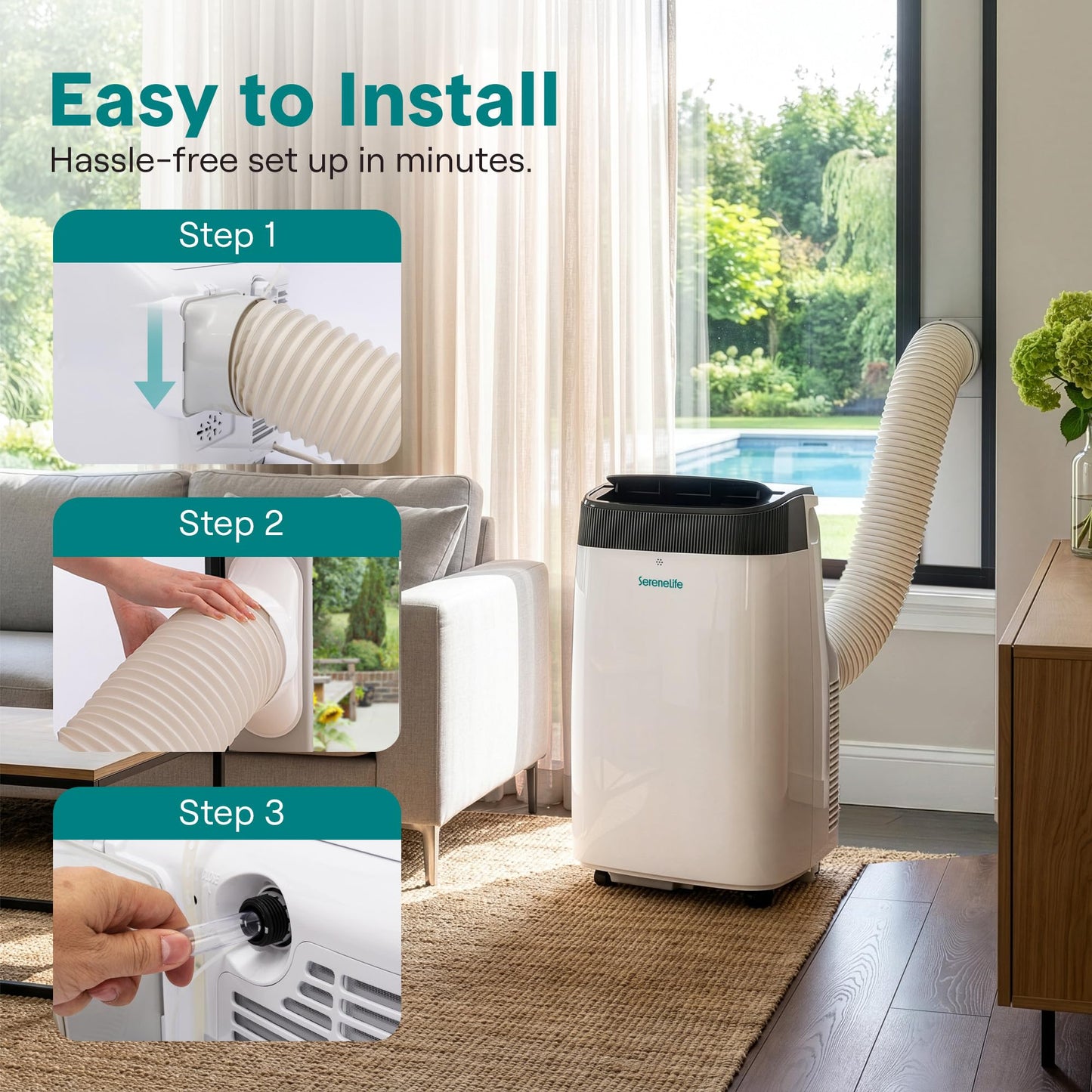 SereneLife Portable Electric Air Conditioner Unit-900W 8000 BTU Power Plug-in AC Cold Indoor Room Conditioning System with Cooler, Dehumidifier, Fan, Exhaust Hose, Window Seal, Wheels, Remote (SLPAC8) 🍁 All In One Marketplace Canada