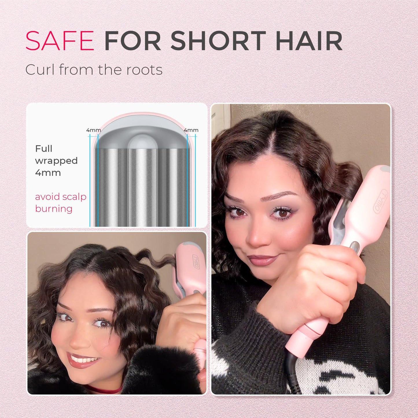 TYMO ROVY Hair Waver Curling Iron, 3-Barrel Ionic Hair Curler with 9 Heat Settings, Beach Waves Crimper for Women, Travel-Friendly, Anti-Scald, Fast Heating, Easy to Use, Pink, 1 inch 🍁 All In One Marketplace Canada