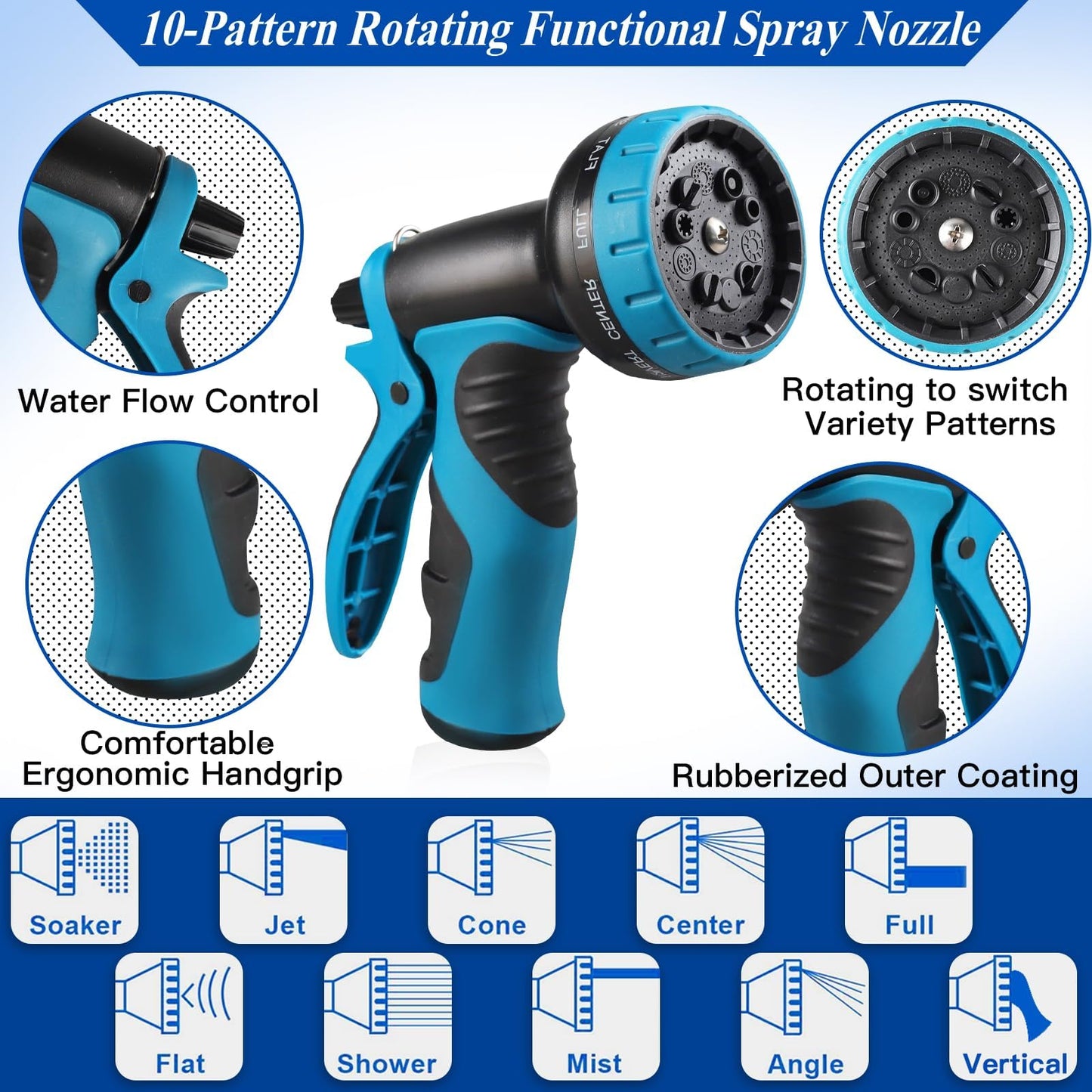 100ft Expandable Garden Hose Water Hose - Kink Free Flexible Expending Hose 100ft with 10 Function Nozzle and 3-Layers Latex, 3/4 Solid Solid Fittings, Lightweight Pipe (Blue) 🍁 All In One Marketplace Canada