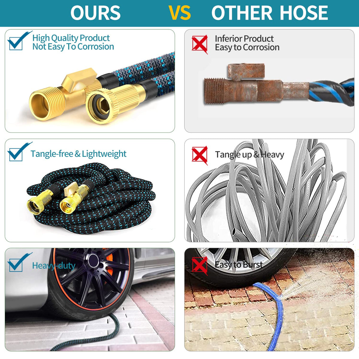 200 ft Expandable Garden Hose with 10 Spray Nozzle - Heavy Duty Superior Strength 3750D - 4 -Layer Latex Core - Expanding Water Hoses - Extra Strong Brass Connectors/Storage Bag 🍁 All In One Marketplace Canada