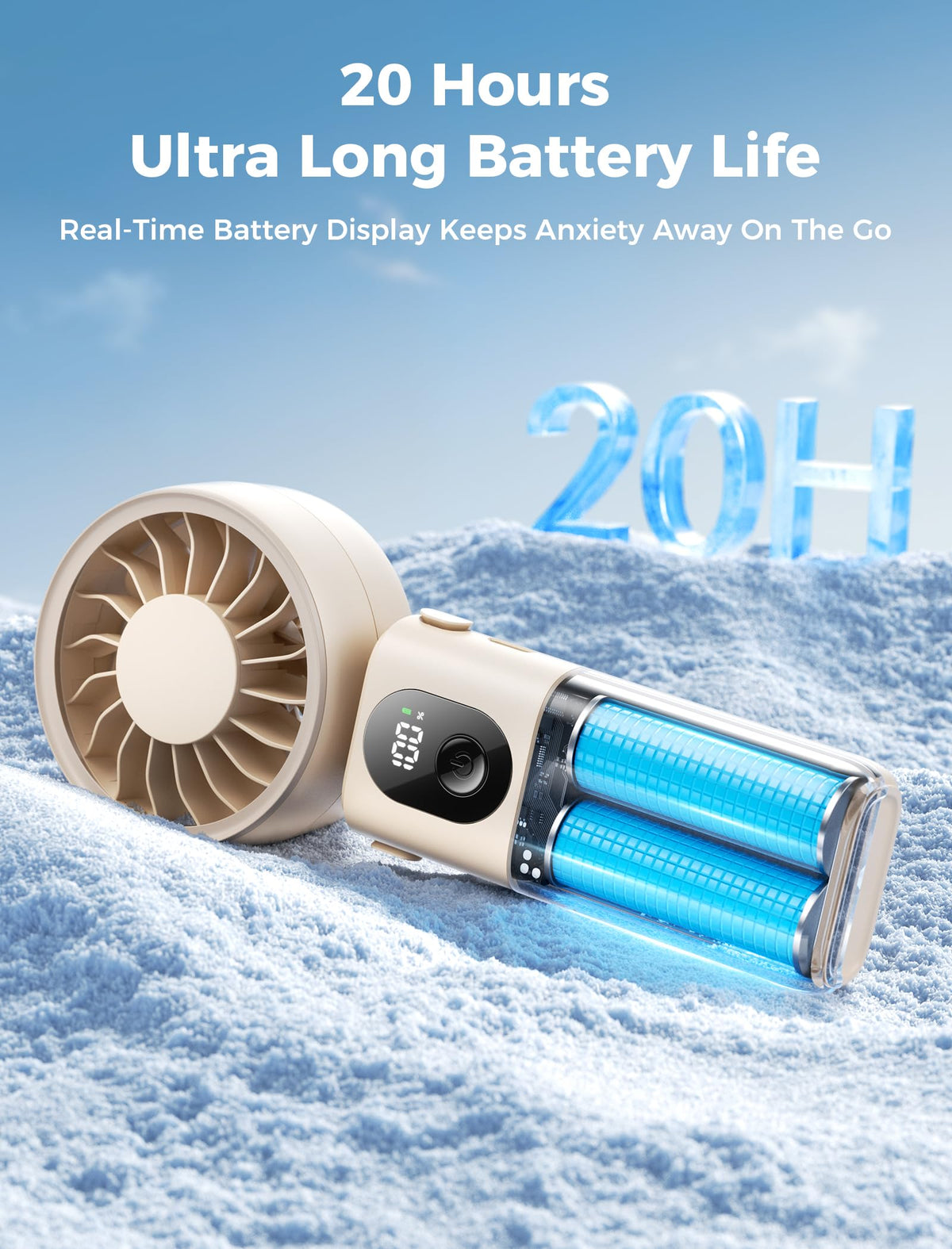 Aecooly Mighty Portable Hand Fan, 3 IN 1 USB Rechargeable Handheld Fan, [20H Max Cooling Time], 5-Speed Wind, LED Display, Mini Foldable Personal for Travle, Summer, Gifts for Women-Beige 🍁 All In One Marketplace Canada