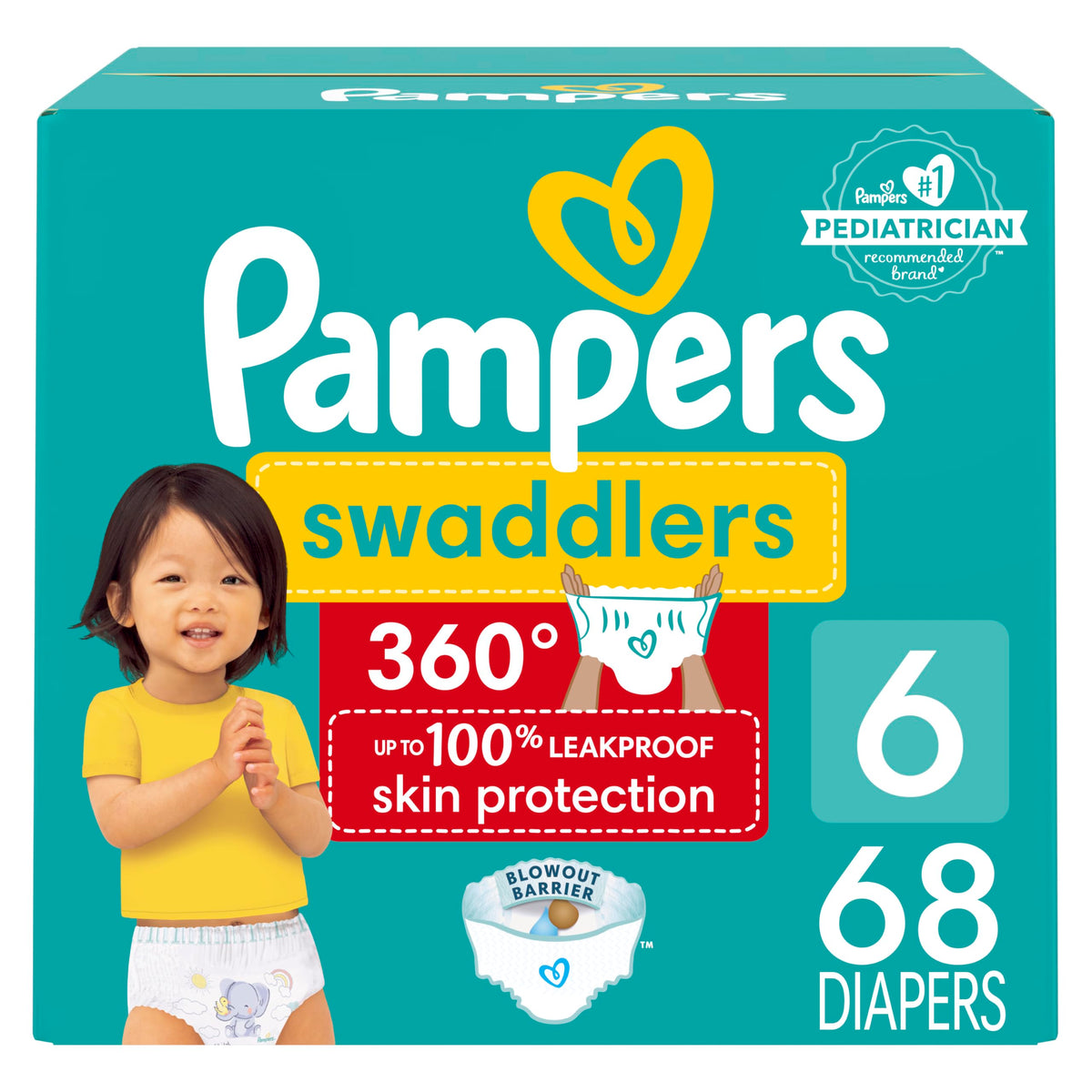 Pampers Diapers - Swaddlers 360 degrees - Size 6, 68 Count, up to 100% Leakproof Comfy Dry Fit, EZ Off Tabs Designed for Easy Changes, Pull On Diaper 🍁 All In One Marketplace Canada