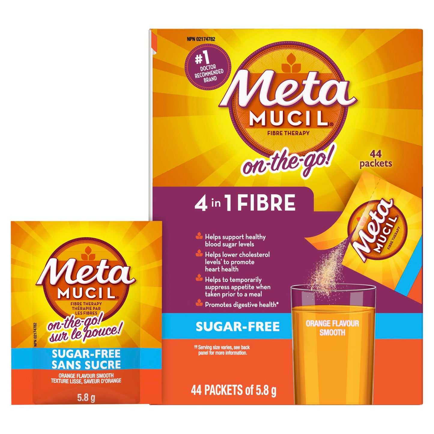 Metamucil, Daily Psyllium Husk Powder Supplement Packets, Sugar-Free, 4-in-1 Fibre for Digestive Health, Orange Smooth Flavored Drink, 44 Servings 🍁 All In One Marketplace Canada