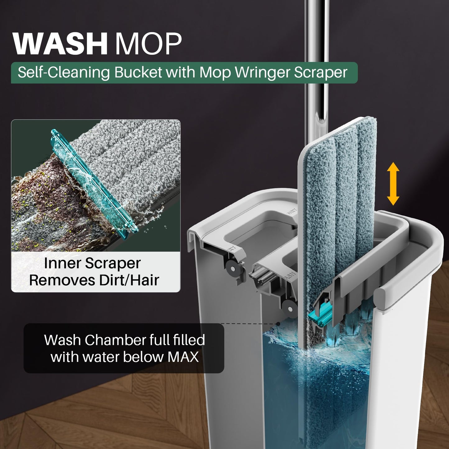 JOYMOOP Mop and Bucket with Wringer Set, Hands Free Flat Floor Mop and Bucket, with 5 Washable Microfiber Pads, Wet and Dry Use, Floor Cleaning System 🍁 All In One Marketplace Canada