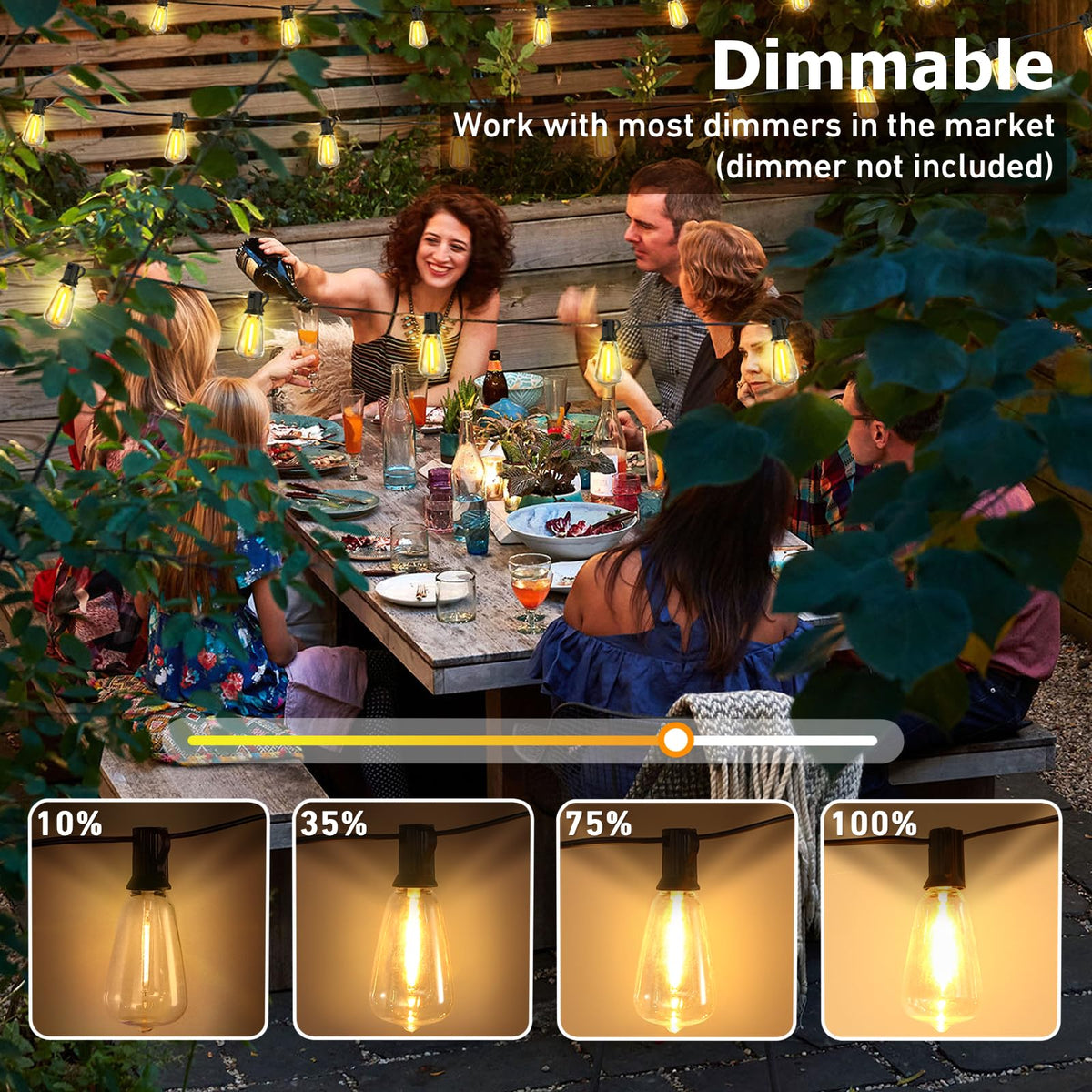 55FT Outdoor String Lights with 27 Shatterproof LED Edison Bulbs (2 Spares), Waterproof ST38 Patio Lights Dimmable, Connectable Hanging Outdoor Lights for House Backyard Garden, 2700K 🍁 All In One Marketplace Canada