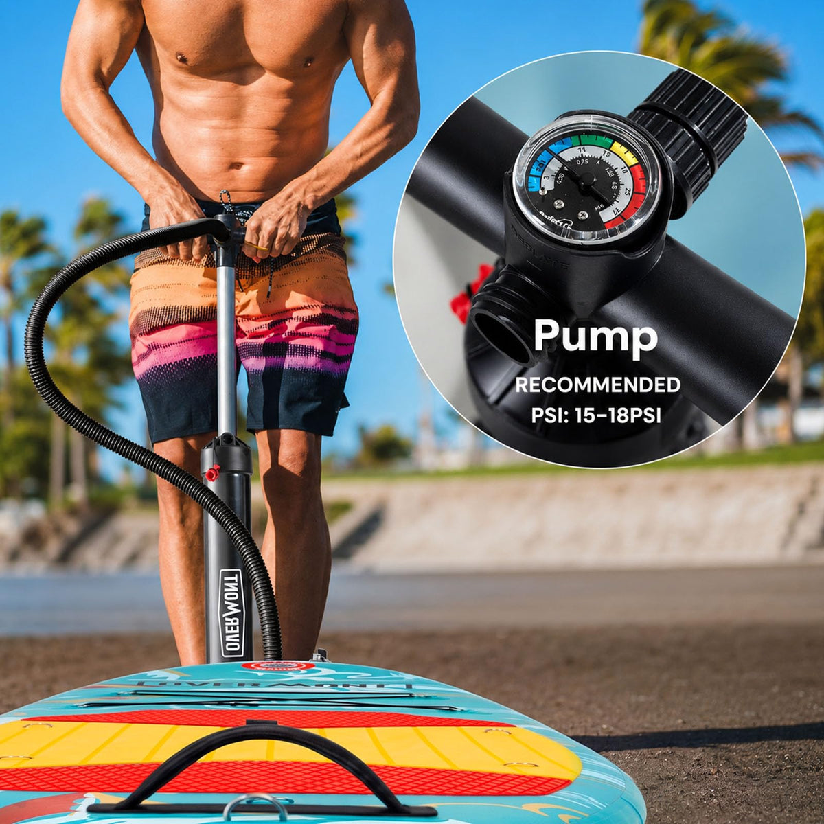 Overmont Inflatable Paddle Board 10'7" x 33" x 6", Extra Wide SUP for Adults & Beginners, 350 lb Stand Up Paddle Board with Adjustable Paddle, Pump, 3 Fins, Leash, Backpack & Repair Kit 🍁 All In One Marketplace Canada