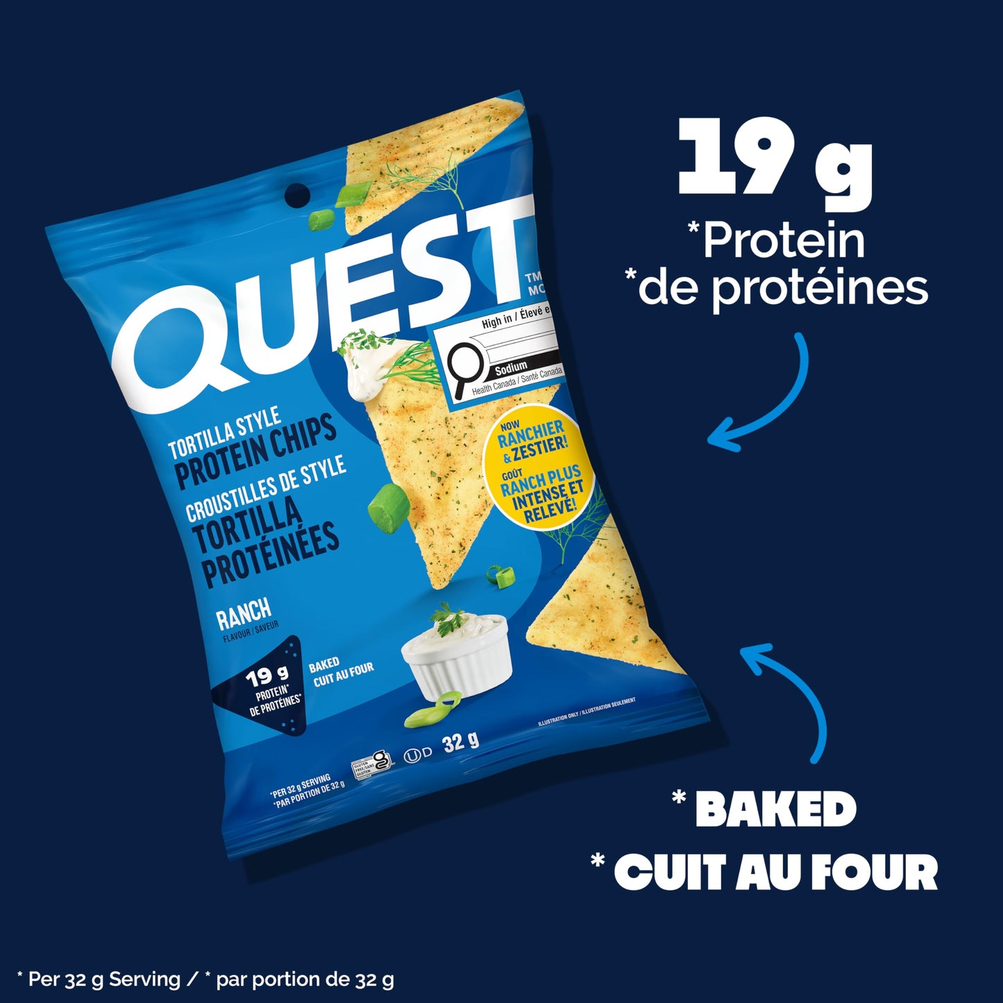 Quest Nutrition Tortilla Style Protein Chips, Ranch, High Protein, Baked, Not Fried, Gluten Free, 1g Sugar, 5g Carbs, 8ct 🍁 All In One Marketplace Canada