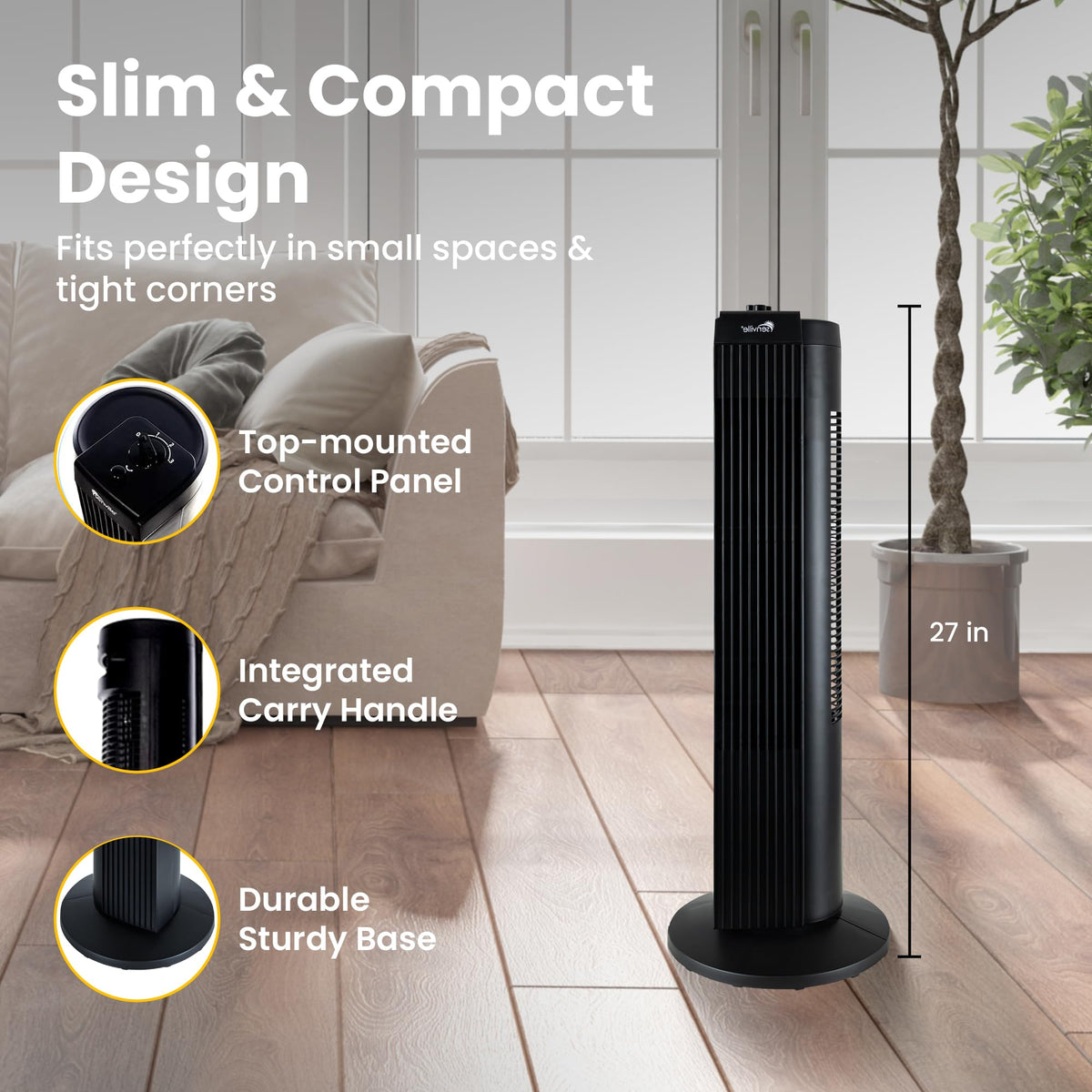 Senville 27" Standing Fan for Bedroom and Home with 60° Oscillation, 3 Speed, Compact Space-Saving Design, SENFZ10-19M 🍁 All In One Marketplace Canada