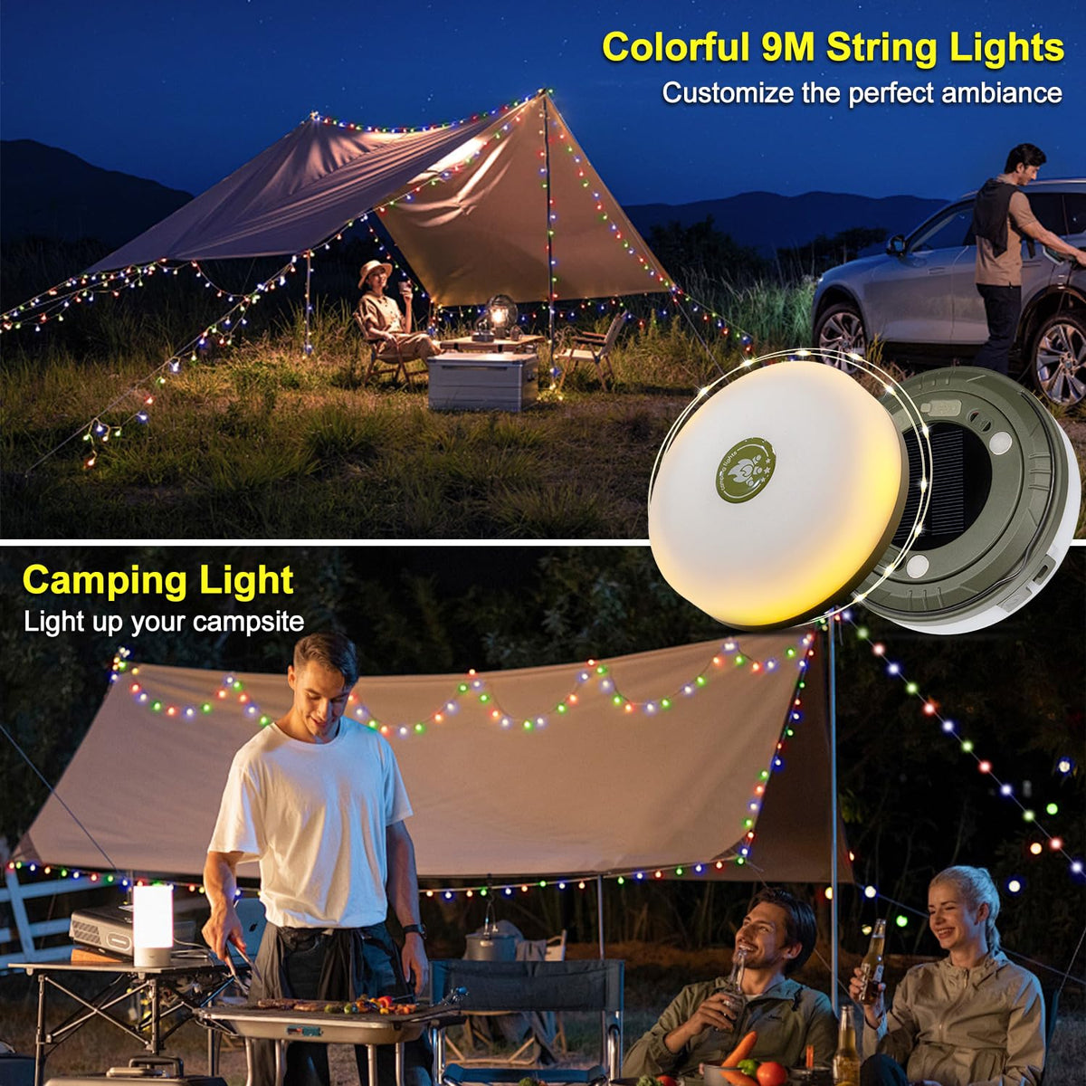 HAMLITE Solar Camping String Lights: 4 in 1 Camping Fairy Light - 32.8Ft Camping Lights with 5 Modes - USB Outdoor String Lights Rechargeable - Waterproof Retractable String Light for Hiking, Tent, RV 🍁 All In One Marketplace Canada