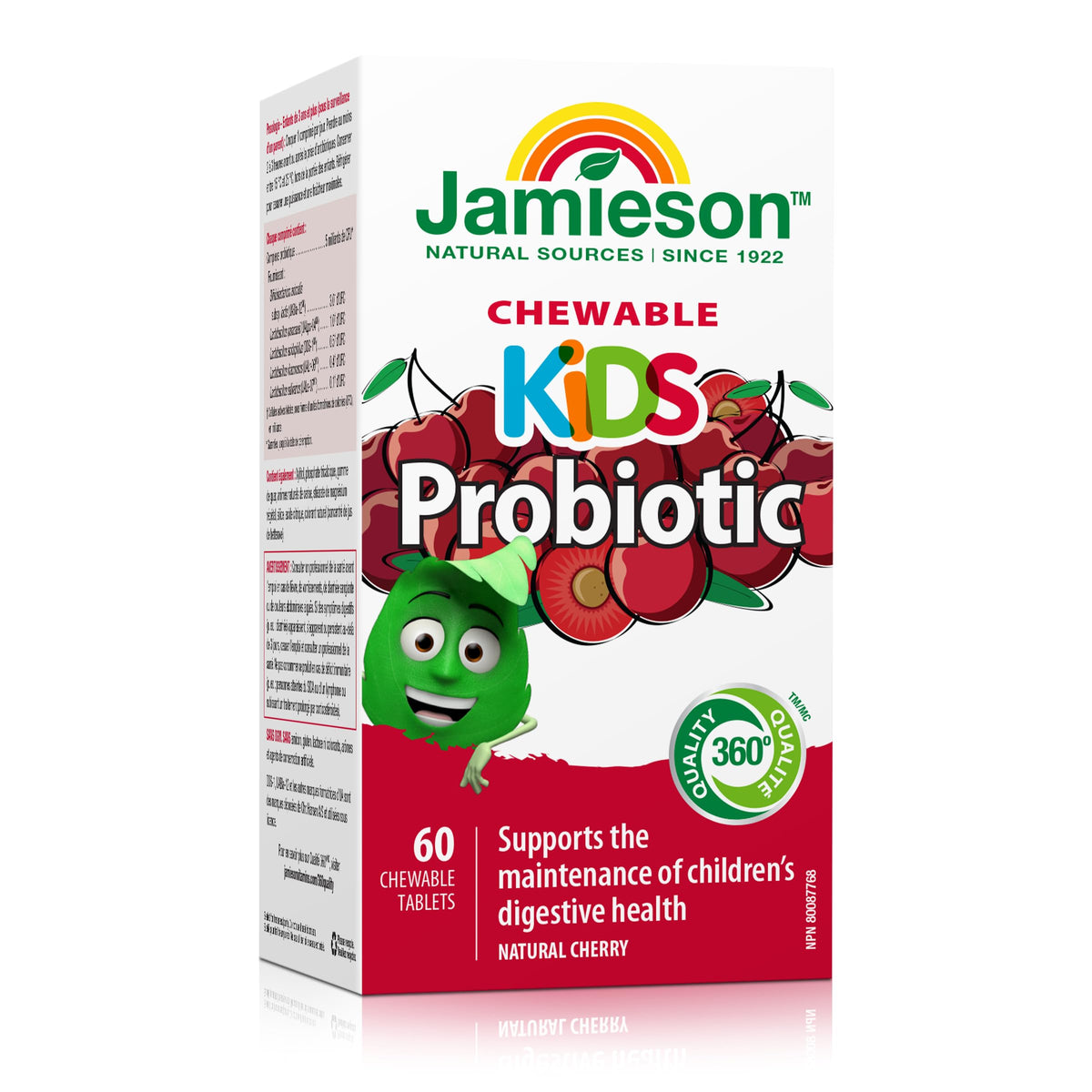 Jamieson Probiotic for Kids, 60 Chewable Tablets, 5 Billion CFU, Natural Cherry Flavour, Digestive and Intestinal Health. Non-GMO, No Artificial Colours, Flavours, or Preservatives, 60 Count 🍁 All In One Marketplace Canada