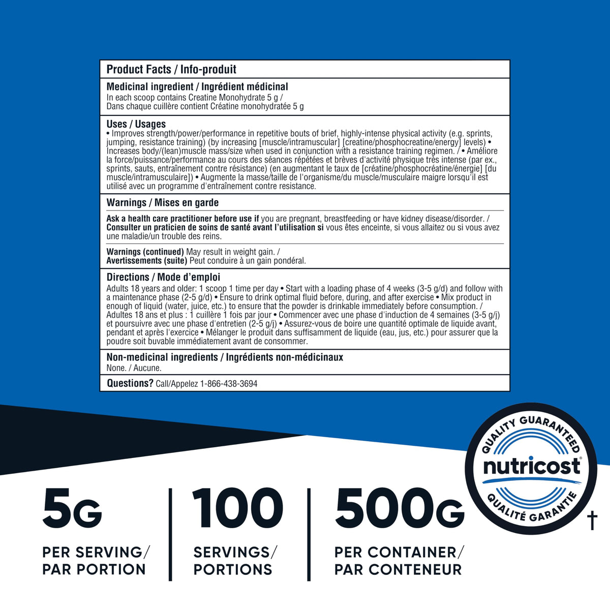 Nutricost Creatine Monohydrate Micronized Powder 500G, 5000mg Per Serv (5g) - 100 Servings, 17.9 Oz 🍁 All In One Marketplace Canada