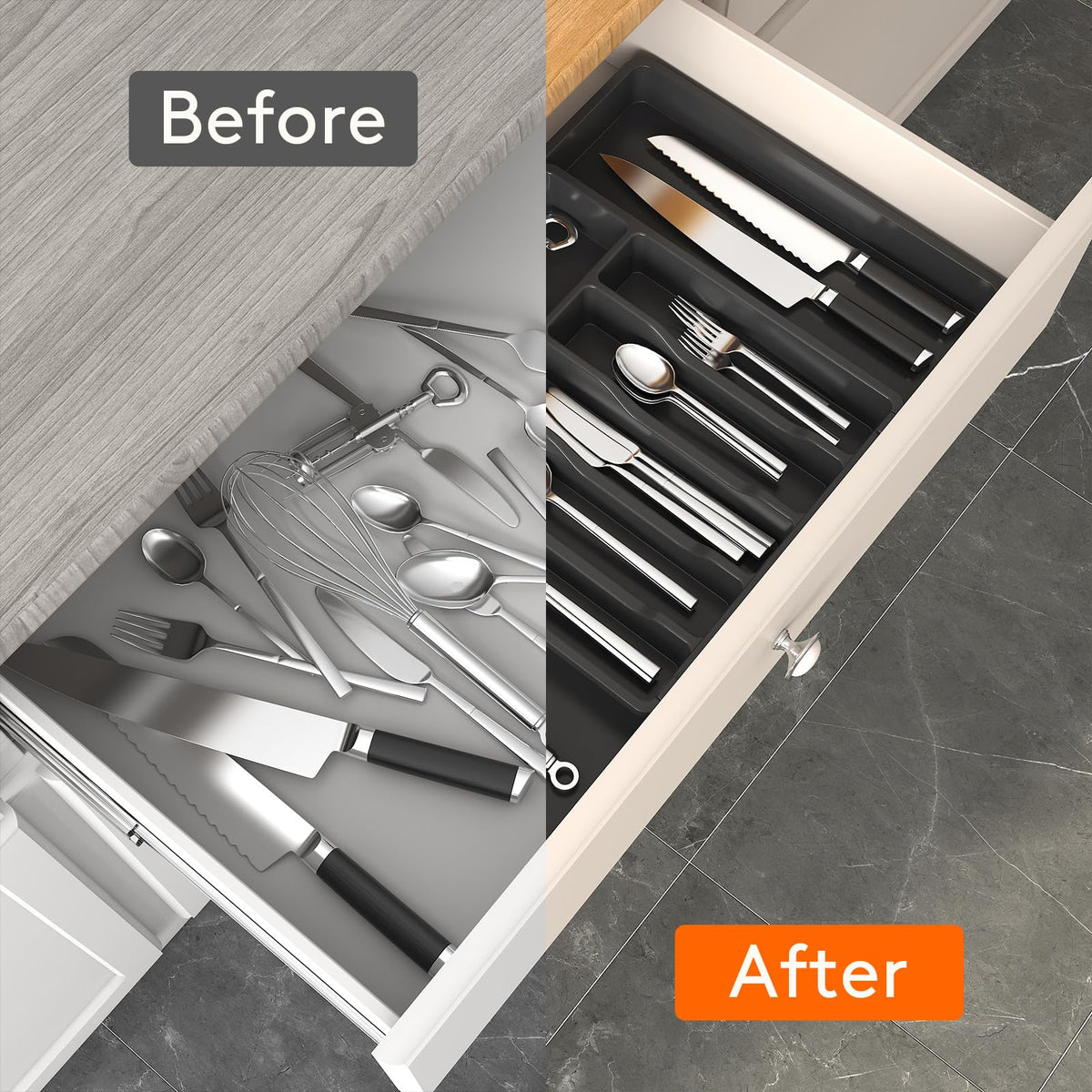 Lifewit Extra Large Cutlery Organizer, Expandable Silverware Drawer Organizer for Kitchen, Adjustable Cutlery Tray Drawer Organizer for Spoon Forks Knives, Cutlery Crocks, 13-22 x 15", Black 🍁 All In One Marketplace Canada