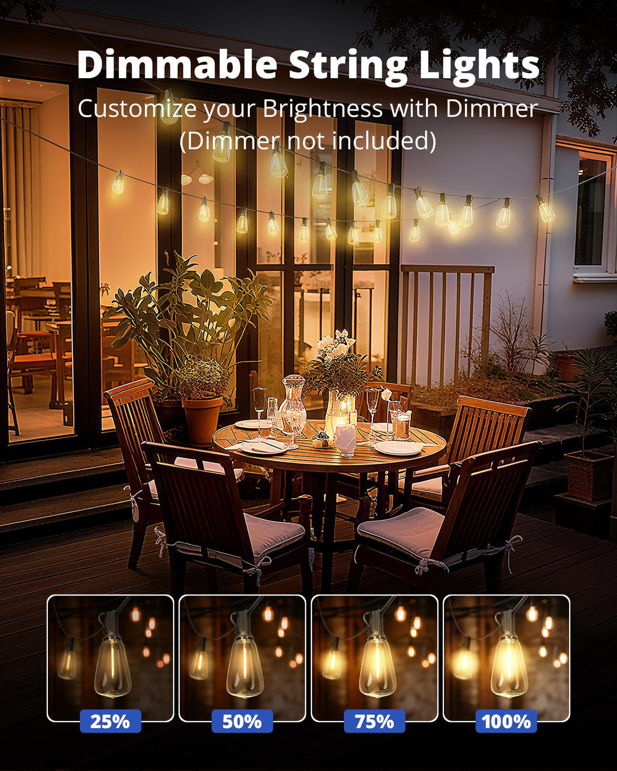 VIPAR Outdoor String Lights 60FT LED Patio Lights Waterproof with 28 Shatterproof ST38 Edison Bulbs Outside Hanging Light Dimmable Connectable for Porch, Deck, Garden, Backyard, Balcony, Decor, 2700K 🍁 All In One Marketplace Canada