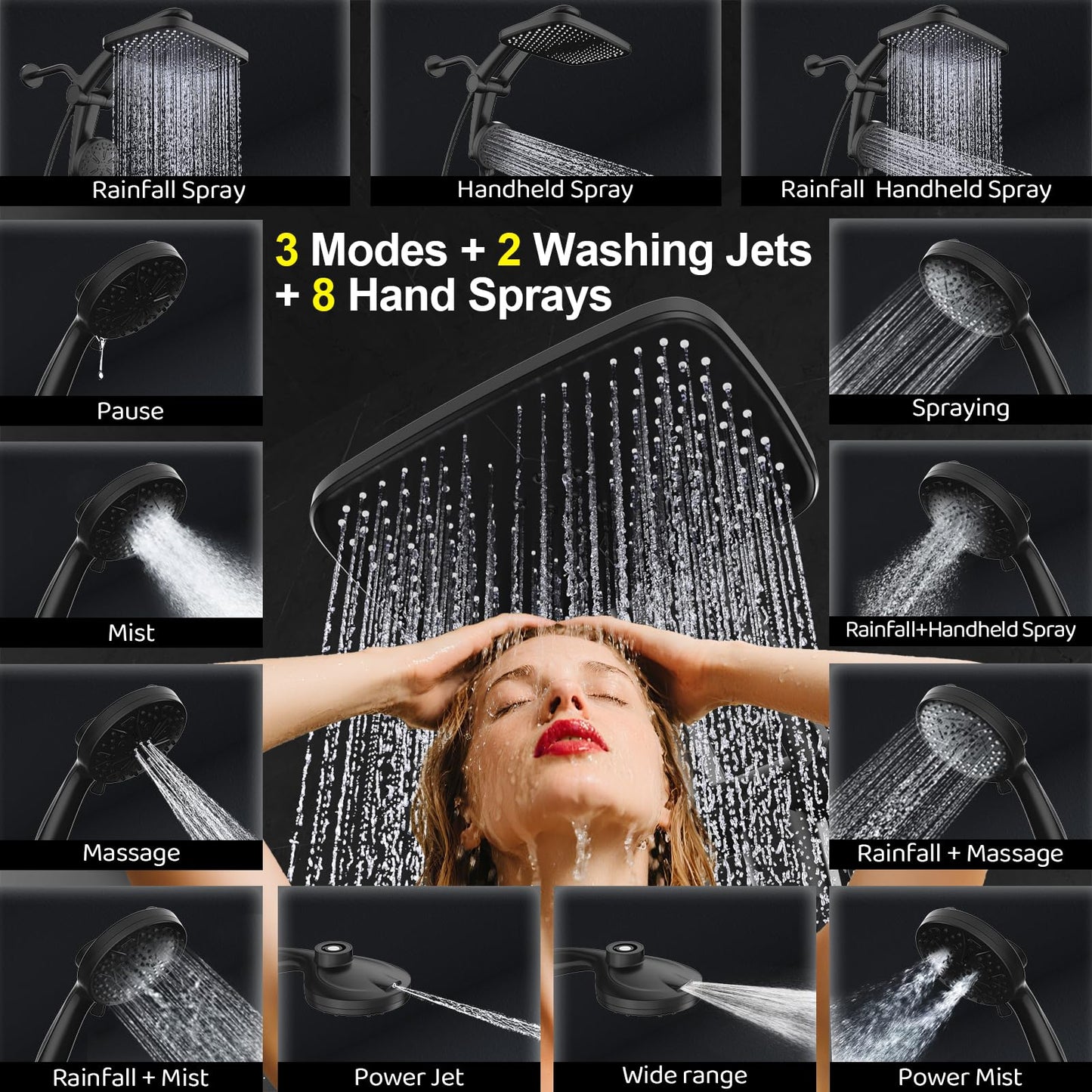 Rain Shower Head, Dual Shower Heads, Adjustable Integrated Bracket with Built-in Magnetic Base and Powerful Water Spray, with Handheld high-Pressure Spray Combination (Black). 🍁 All In One Marketplace Canada