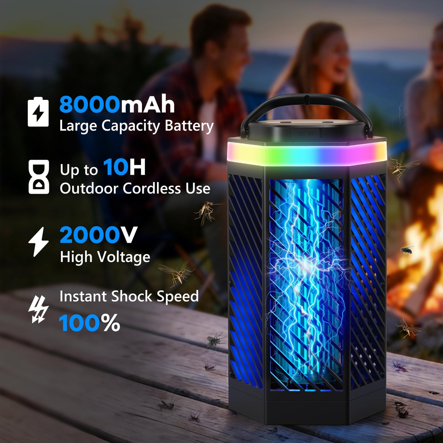 REOGLE Bug Zapper Outdoor Indoor, Rechargeable Mosquito Zapper with 8000mAh Battery & LED Night Light, USB Charging Electric Fly Zapper, Portable Fly Trap Fly Killer for Patio, Backyard, Garden 🍁 All In One Marketplace Canada