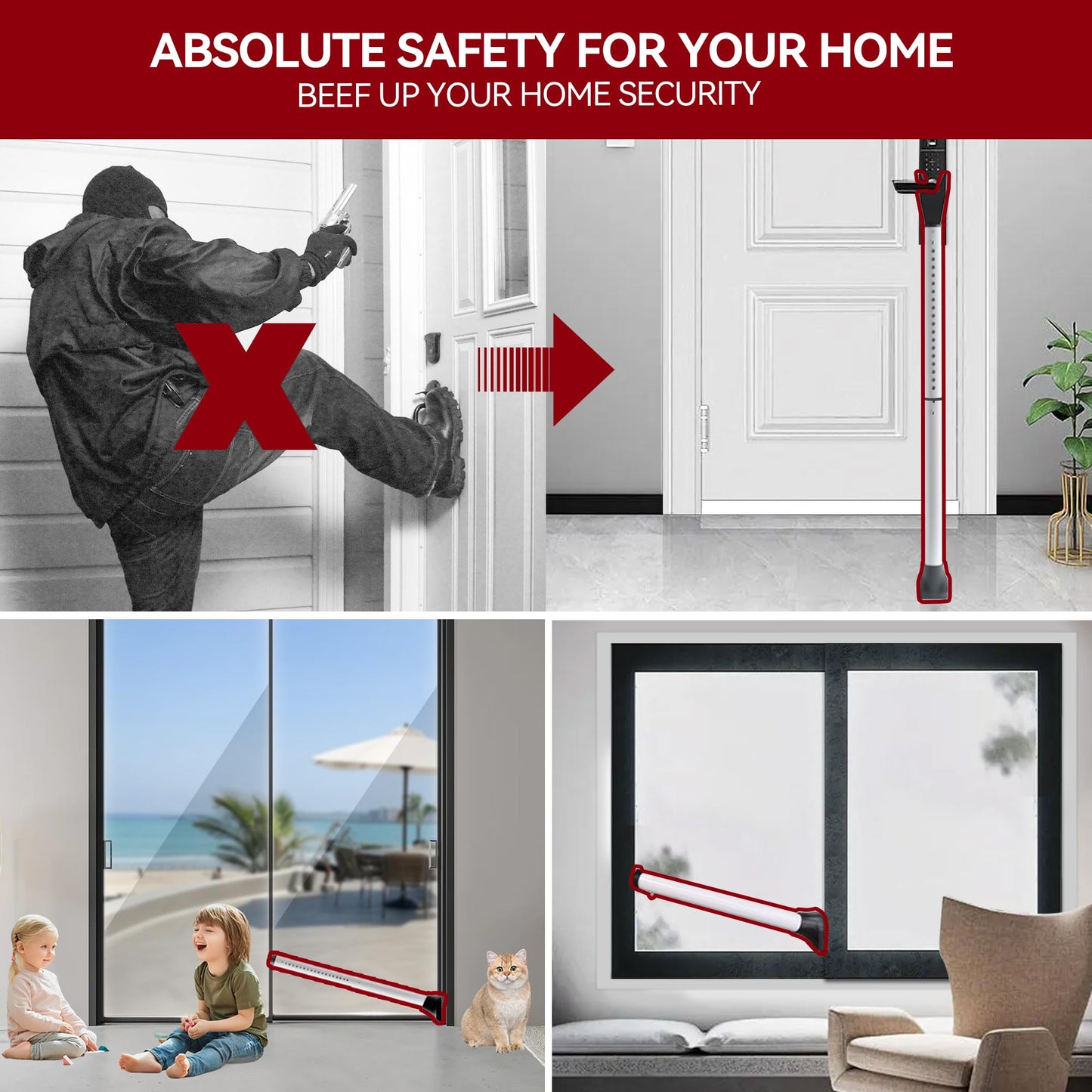 AceMining Upgraded Door Security Bar & Sliding Patio Door Security Bar, Heavy Duty Security Door Stoppers Adjustable Door Jammer for Home, Apartment, Travel (1 Pack,White) 🍁 All In One Marketplace Canada