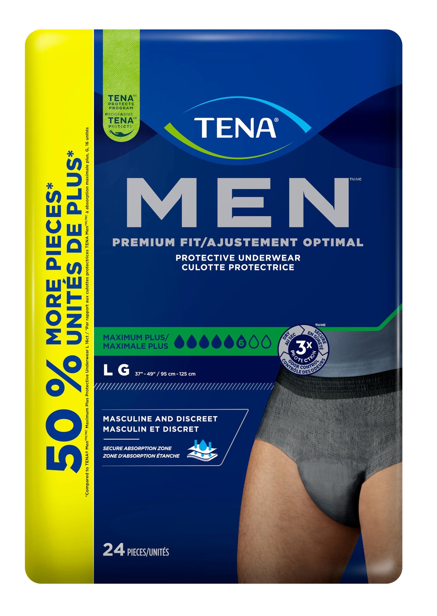 TENA Men Maximum Plus Incontinence Underwear, Large, 37-49in, Grey, 24 ct 🍁 All In One Marketplace Canada
