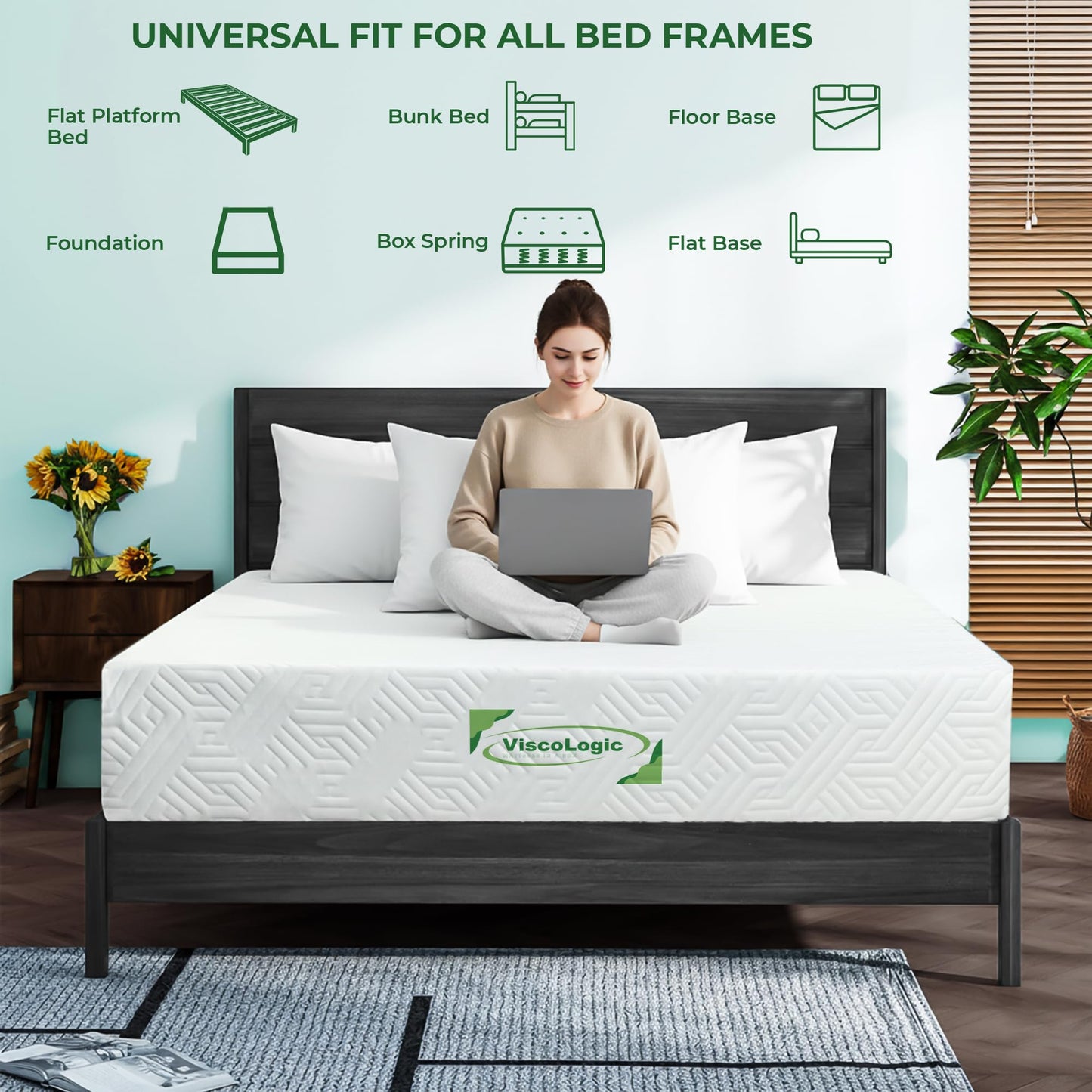 ViscoLogic Made in Canada 10 Inch Queen Mattress, Cool Gel Infused Foam, Medium Firm Support & Pressure Relief for Adults, Mattress in a Box, CertiPUR-US®, Queen Size 🍁 All In One Marketplace Canada