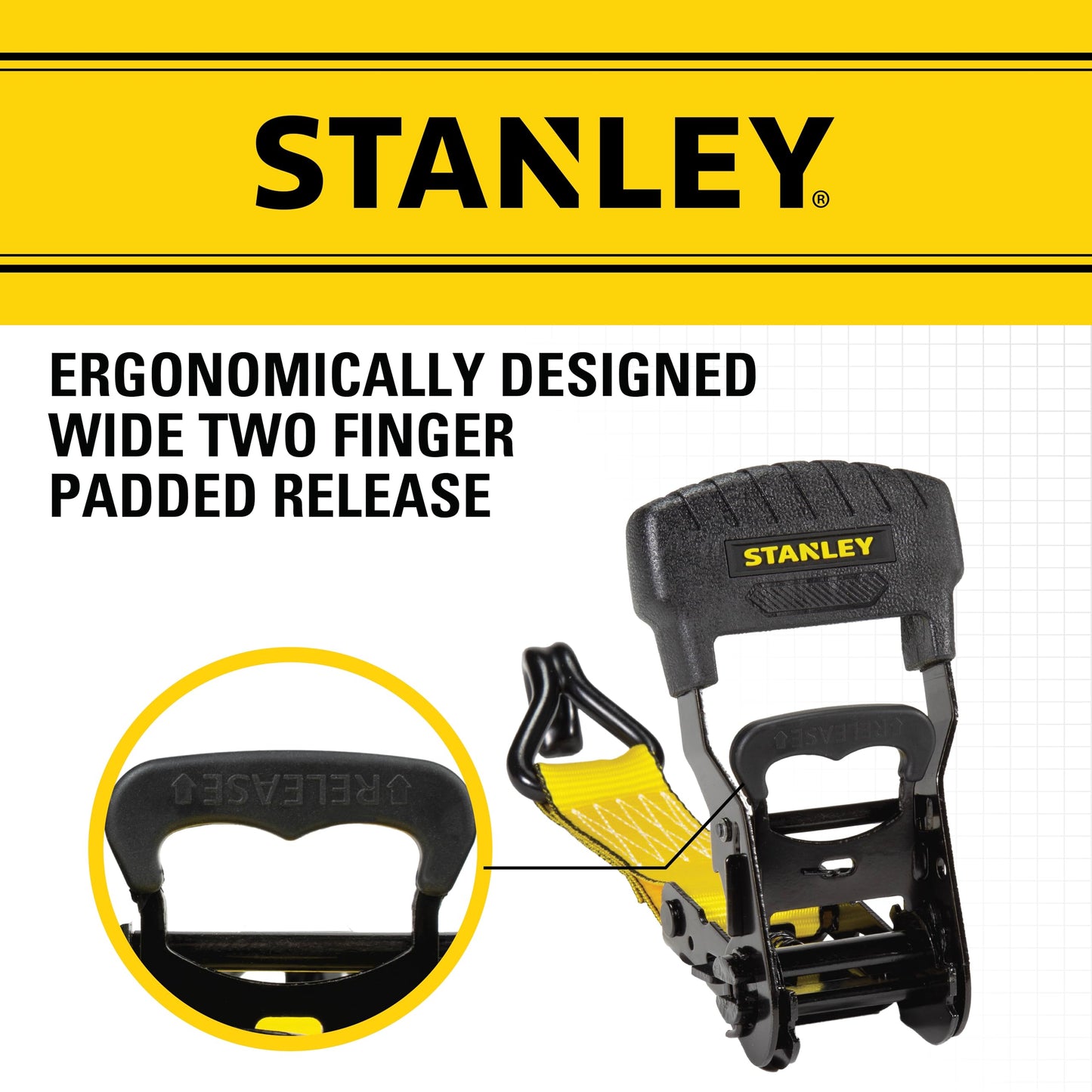 Stanley S1007 Black/Yellow 1.5" x 16' Ratchet Tie Down Straps - Heavy Cargo Securing (3,300 lbs Break Strength), 2 Pack 🍁 All In One Marketplace Canada