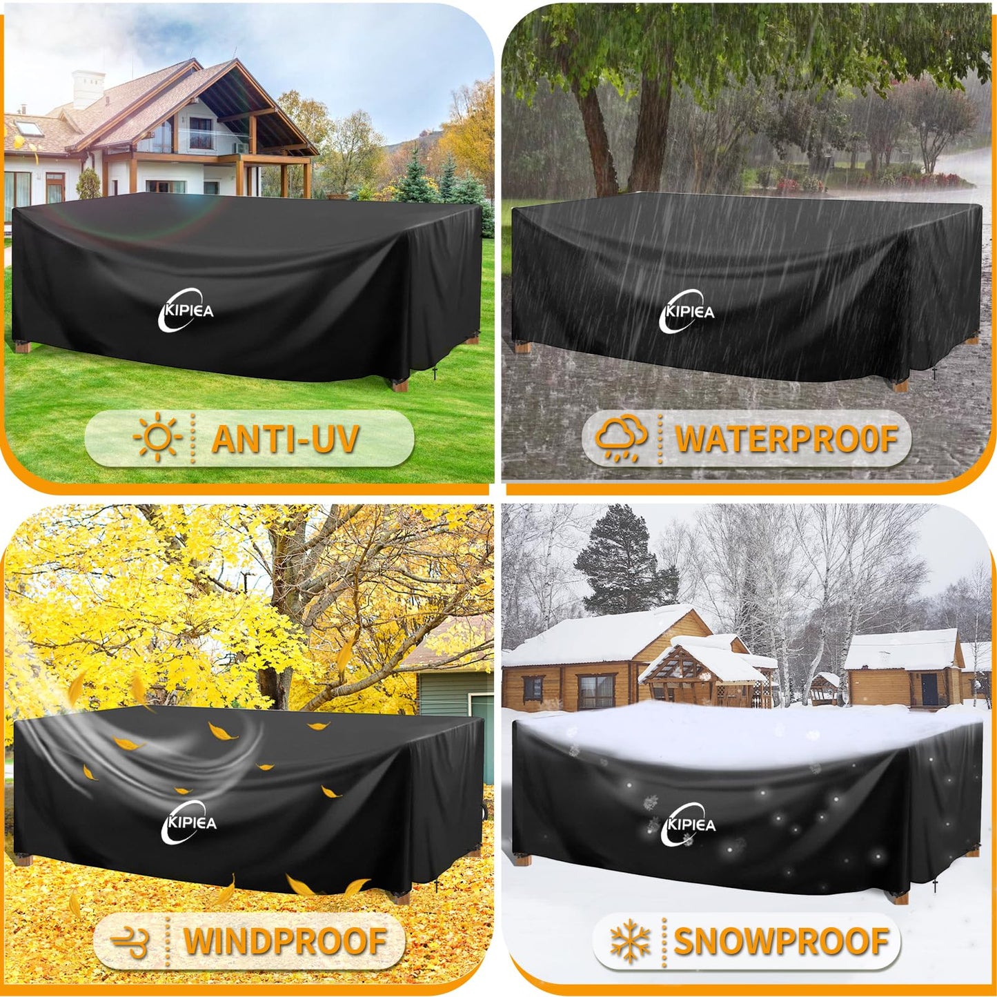 Kipiea Rectangular Patio Furniture Cover, Outdoor Table Chair Set Covers, Waterproof&Anti-UV General Seat Cover,98" L x 98" W x 28" H 🍁 All In One Marketplace Canada