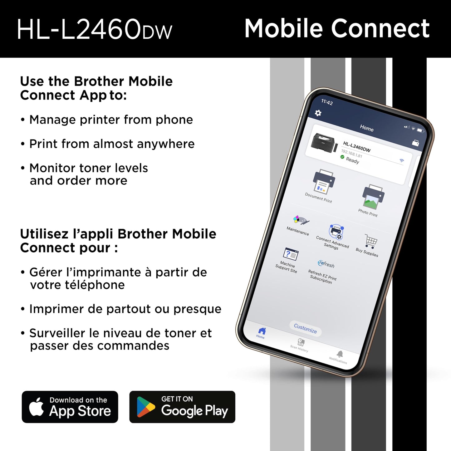 Brother HL-L2460DW Wireless Monochrome Laser Printer for Home Office –Duplex on Ink & Toner with a Refresh Subscription 🍁 All In One Marketplace Canada