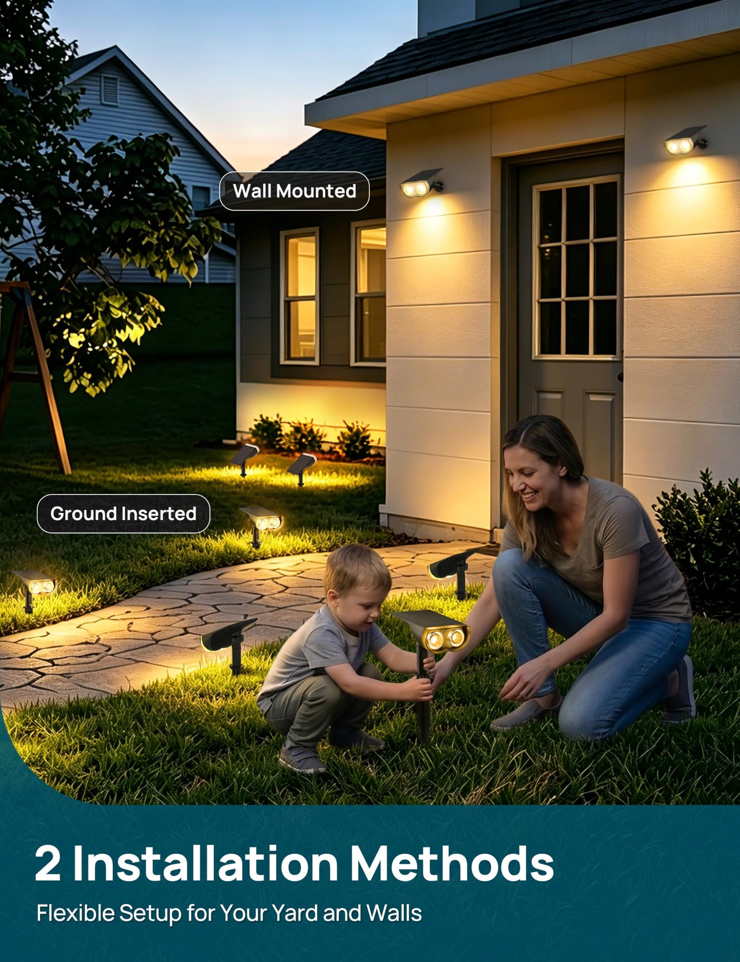 Linkind Solar Lights Outdoor Waterproof IP67, StarRay Dusk-to-Dawn Outdoor Solar Lights, 3 Lighting Modes Solar Spot Lights Outdoor for Garden, Yard, Landscape (Warm White, 4 Pack) 🍁 All In One Marketplace Canada