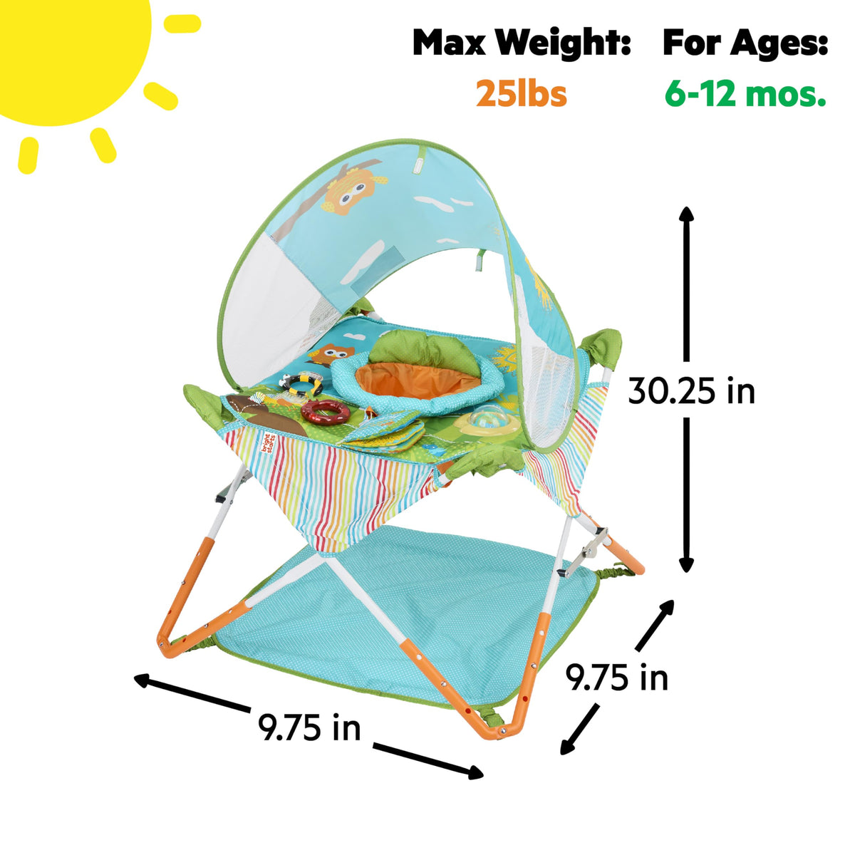 Bright Starts Pop 'N Jump Portable Activity Jumper, Indoor/Outdoor Use, Owl Forest with 4 Sensory Toys, Ages 6-12 Months 🍁 All In One Marketplace Canada