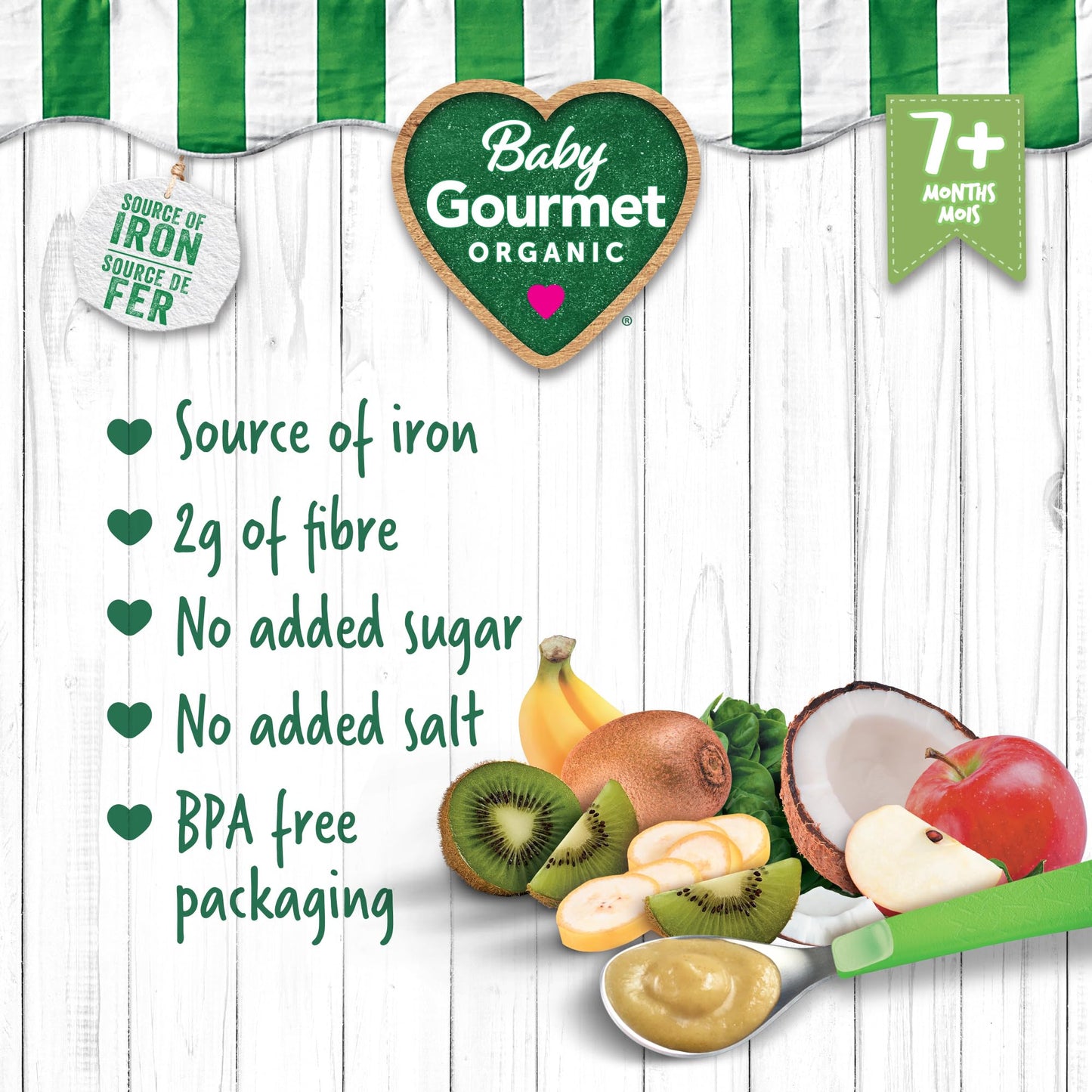 Baby Gourmet Organic Baby Food Puree Coconut, Kiwi & Spinach, 128ml (12 Pack) 🍁 All In One Marketplace Canada