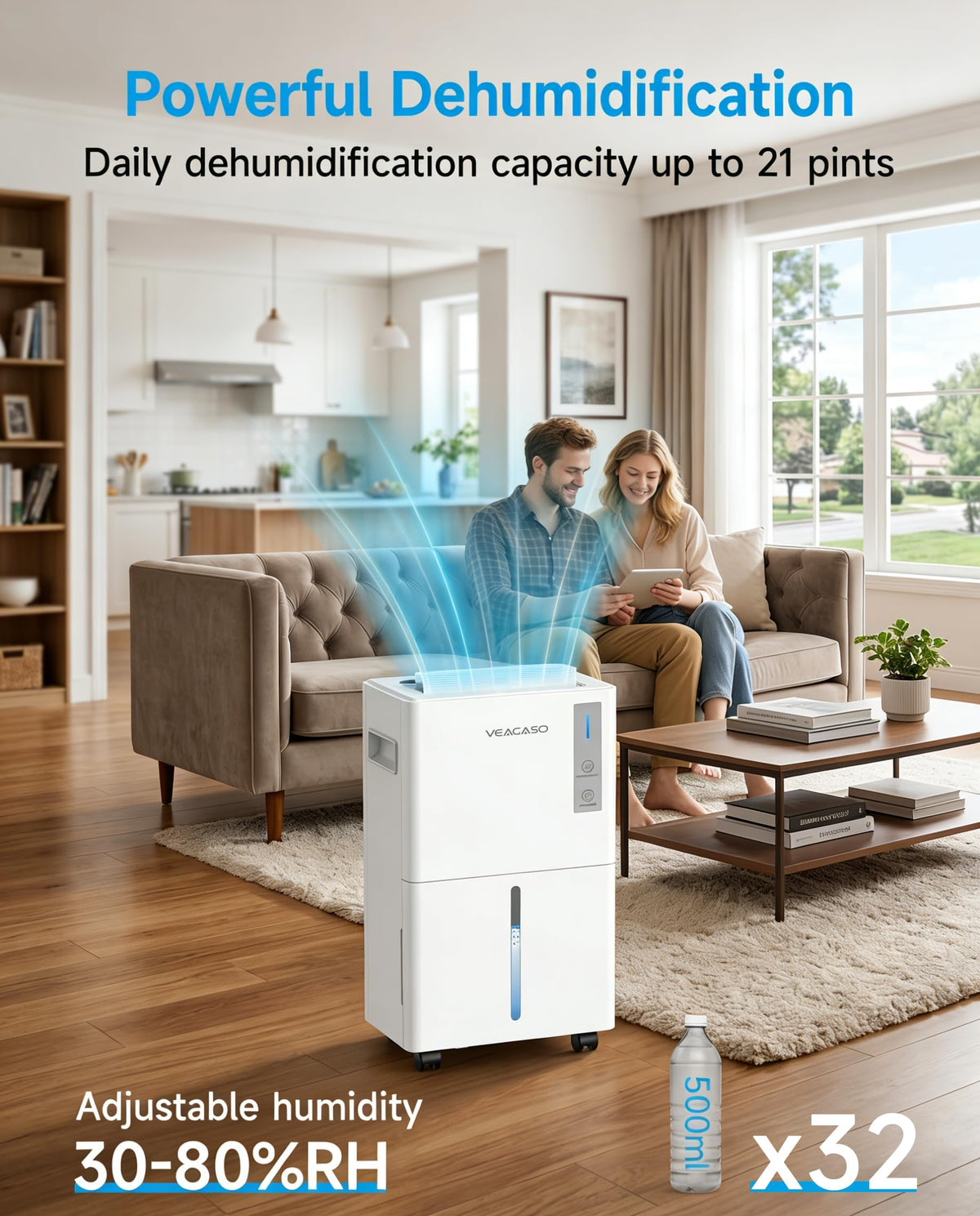 VEAGASO 1500 Sq.Ft Dehumidifier, 21 Pints Dehumidifiers for Basemens with Drain Hose & Humidity Control, Quiet Operation Dehumidifiers for Home, RV, Bathroom, Bedroom - 3 Modes & 24H Timer 🍁 All In One Marketplace Canada