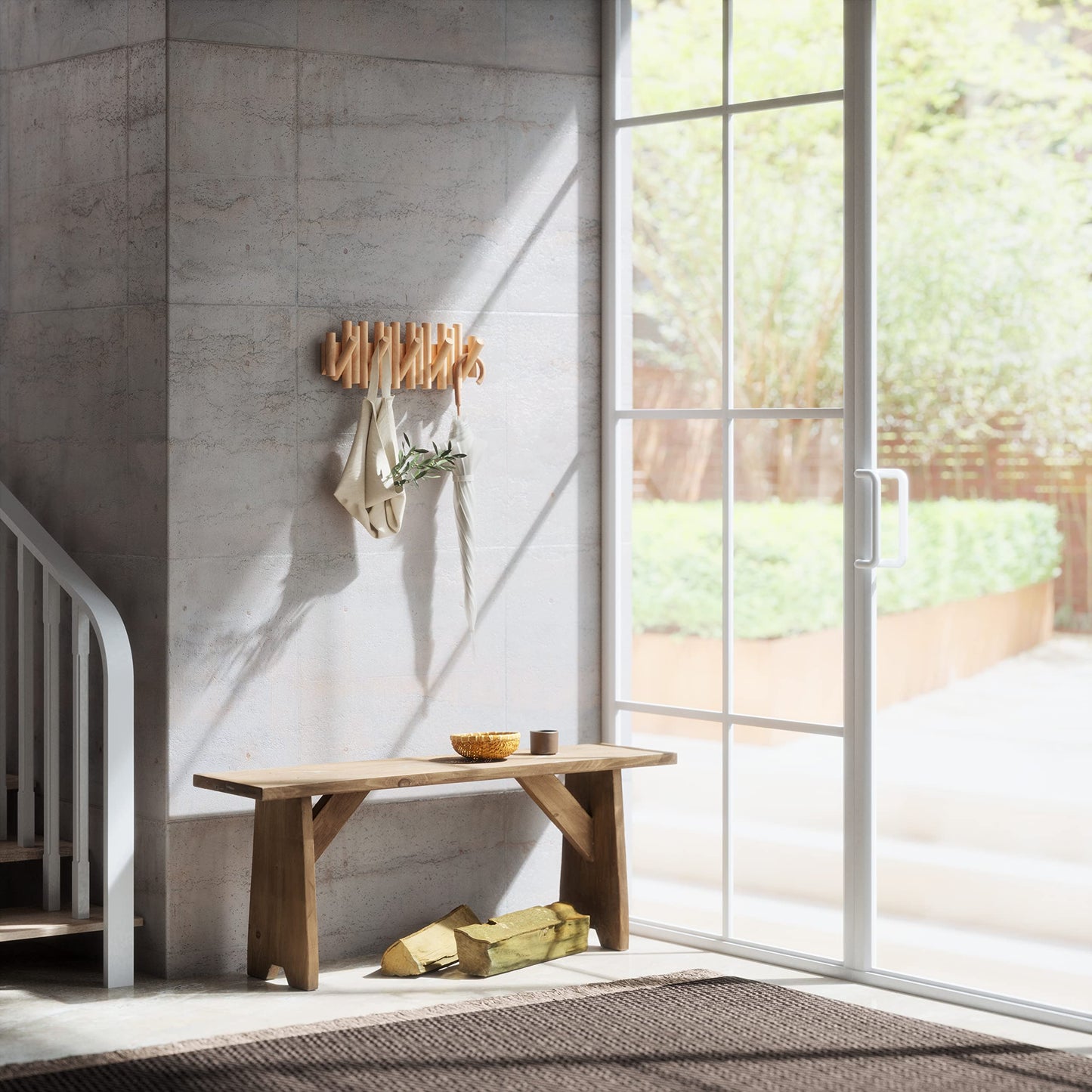 Umbra Picket Coat Rack Wall Mount – 5 Flip-Down Wood Coat Hooks, Modern & Functional Storage, Easy Install Wall Hooks, Natural 🍁 All In One Marketplace Canada
