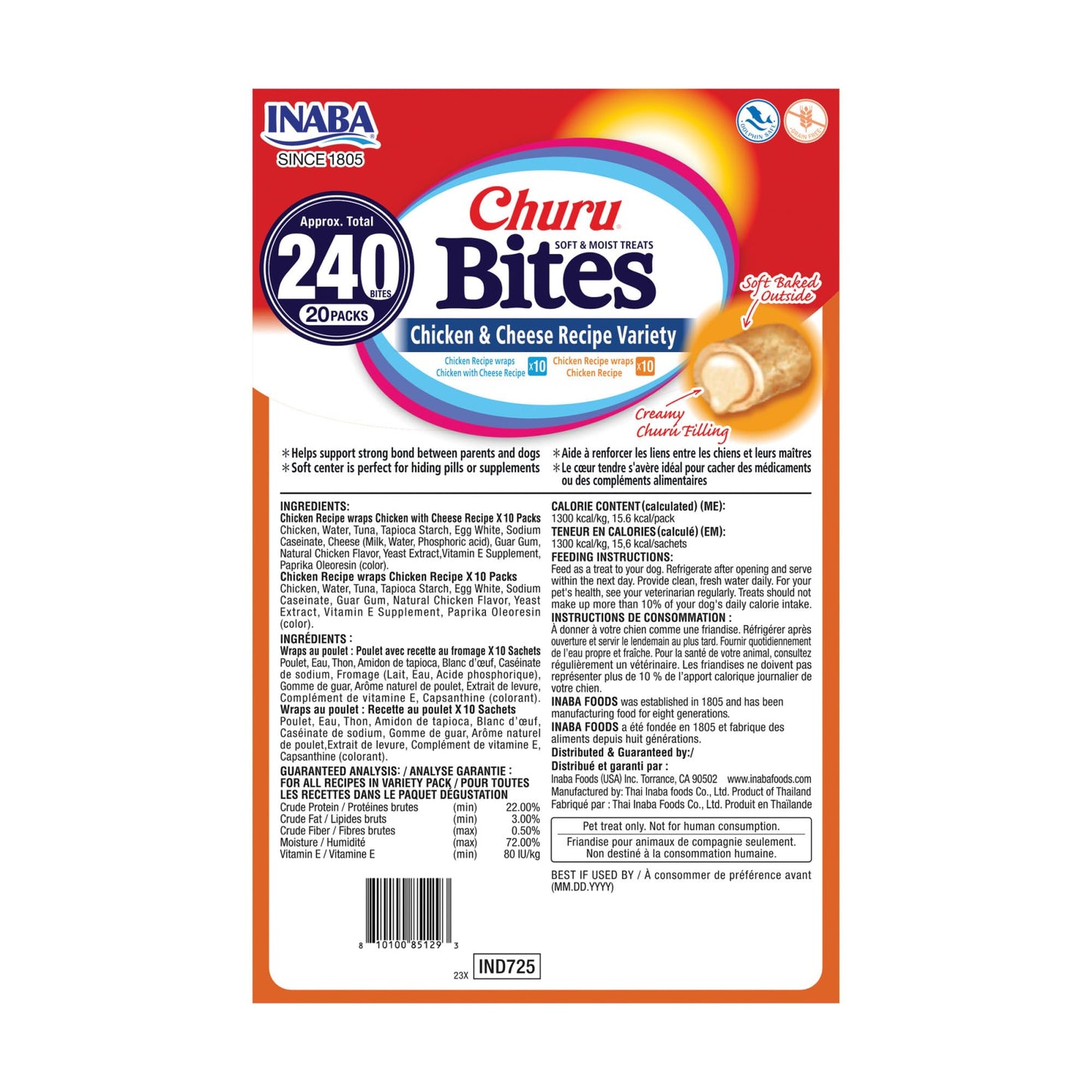 INABA Churu Bites for Dogs, Soft & Chewy Dog Treats with Vitamin E, 11.9 Grams Each Tube, 20 Tubes, Chicken & Cheese Variety Box 🍁 All In One Marketplace Canada