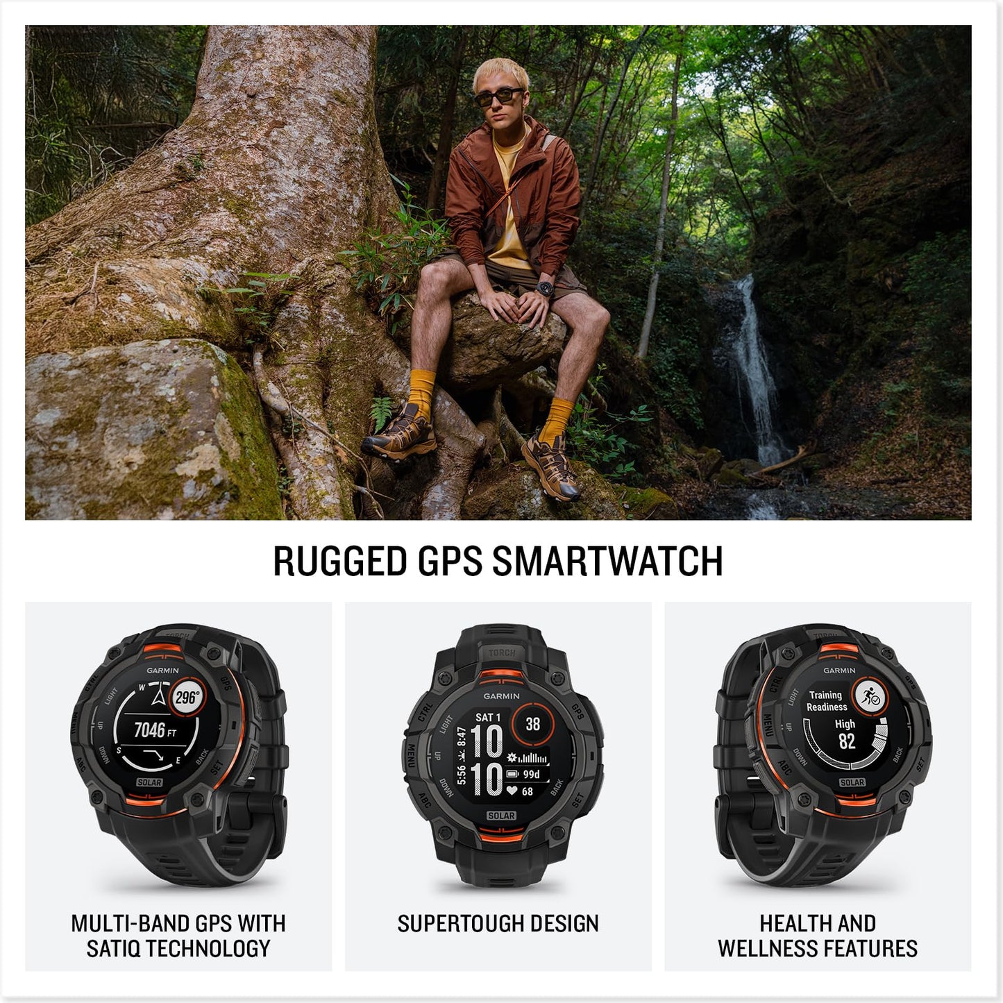 Garmin Instinct® 3 45mm, Solar Charged Display, Rugged Outdoor GPS Smartwatch, Metal-Reinforced Bezel, Built-in Flashlight, Black 🍁 All In One Marketplace Canada