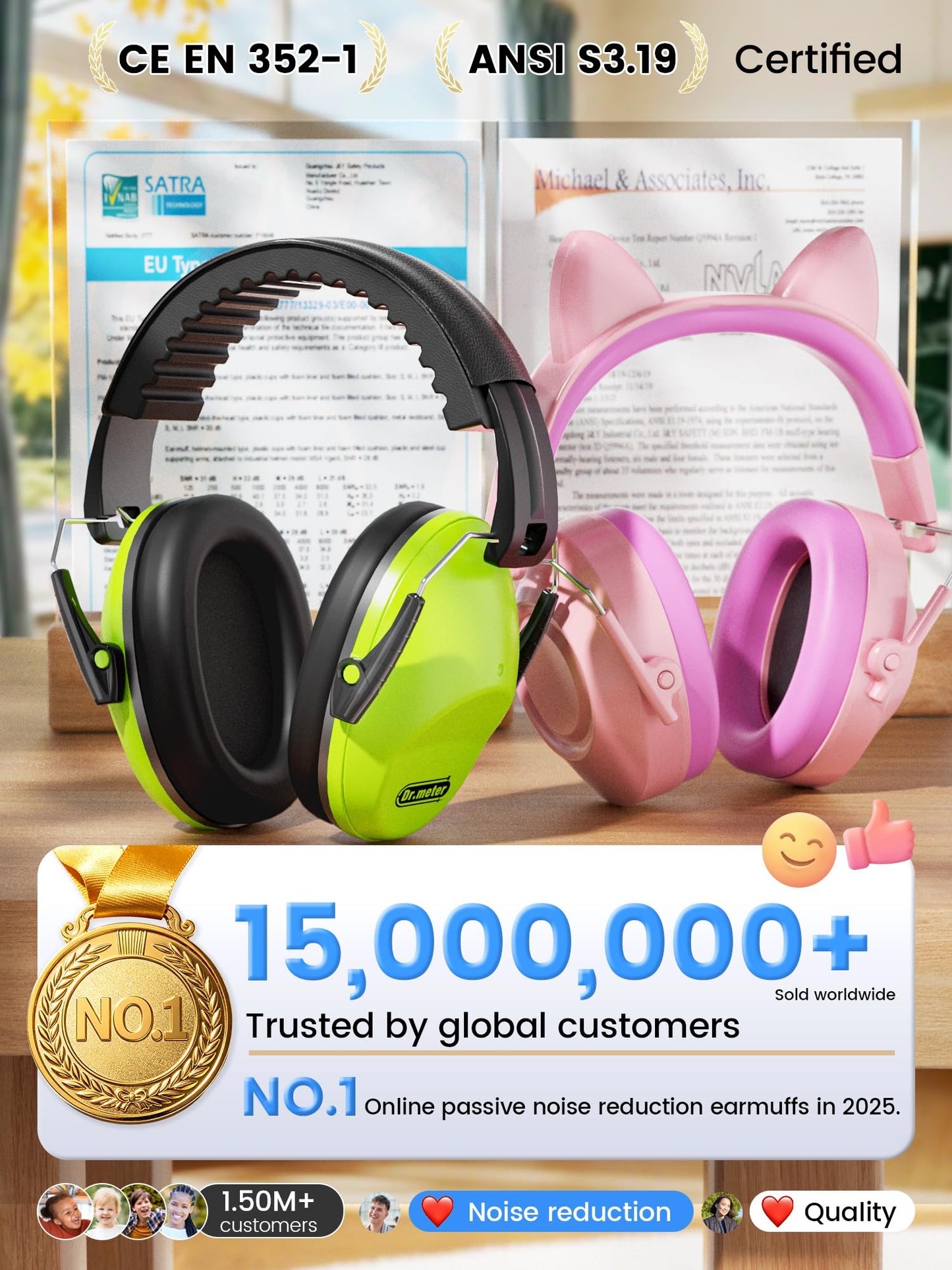 2 Pack Noise Cancelling Headphones for Kids: Dr.meter Kids Ear Protection Earmuffs for Autism Sensory - Hearing Protection Earmuffs for Monster Truck Concerts Study and Fireworks - (green+pink) 🍁 All In One Marketplace Canada